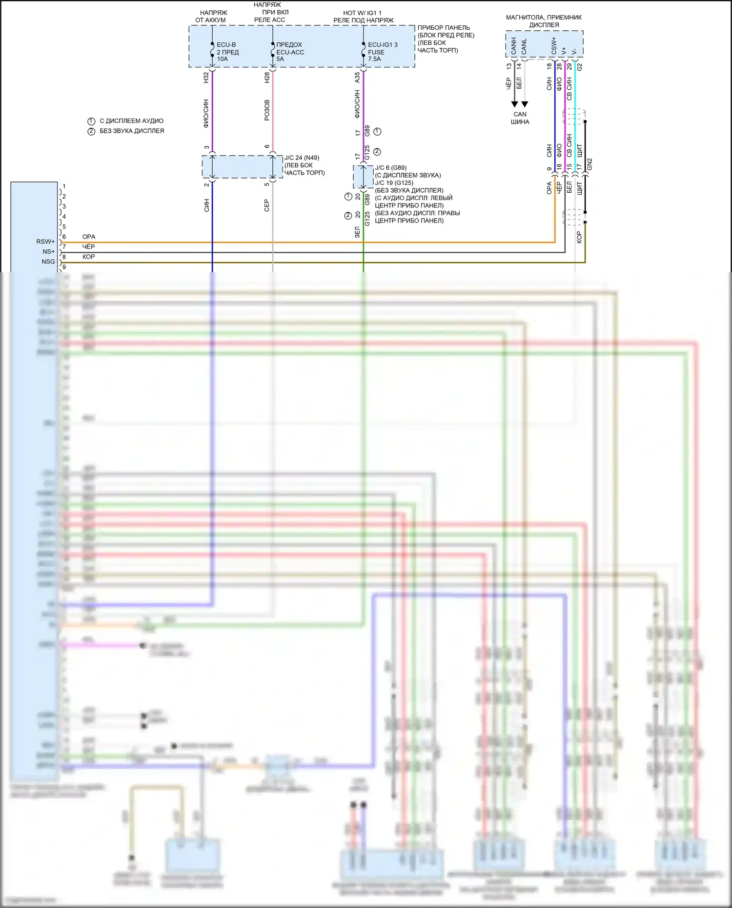 RAV4 Toyota V (2018-2024): Электросхема парктроника, с панорамным 