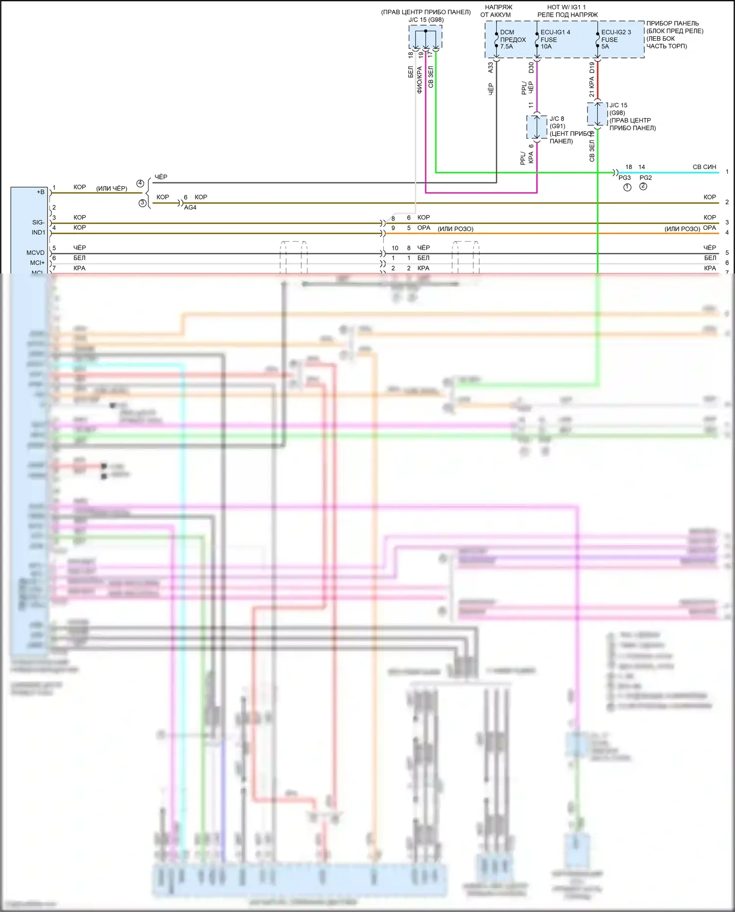 RAV4 Toyota V (2018-2024): Электросхема телематики (1 из 2) 