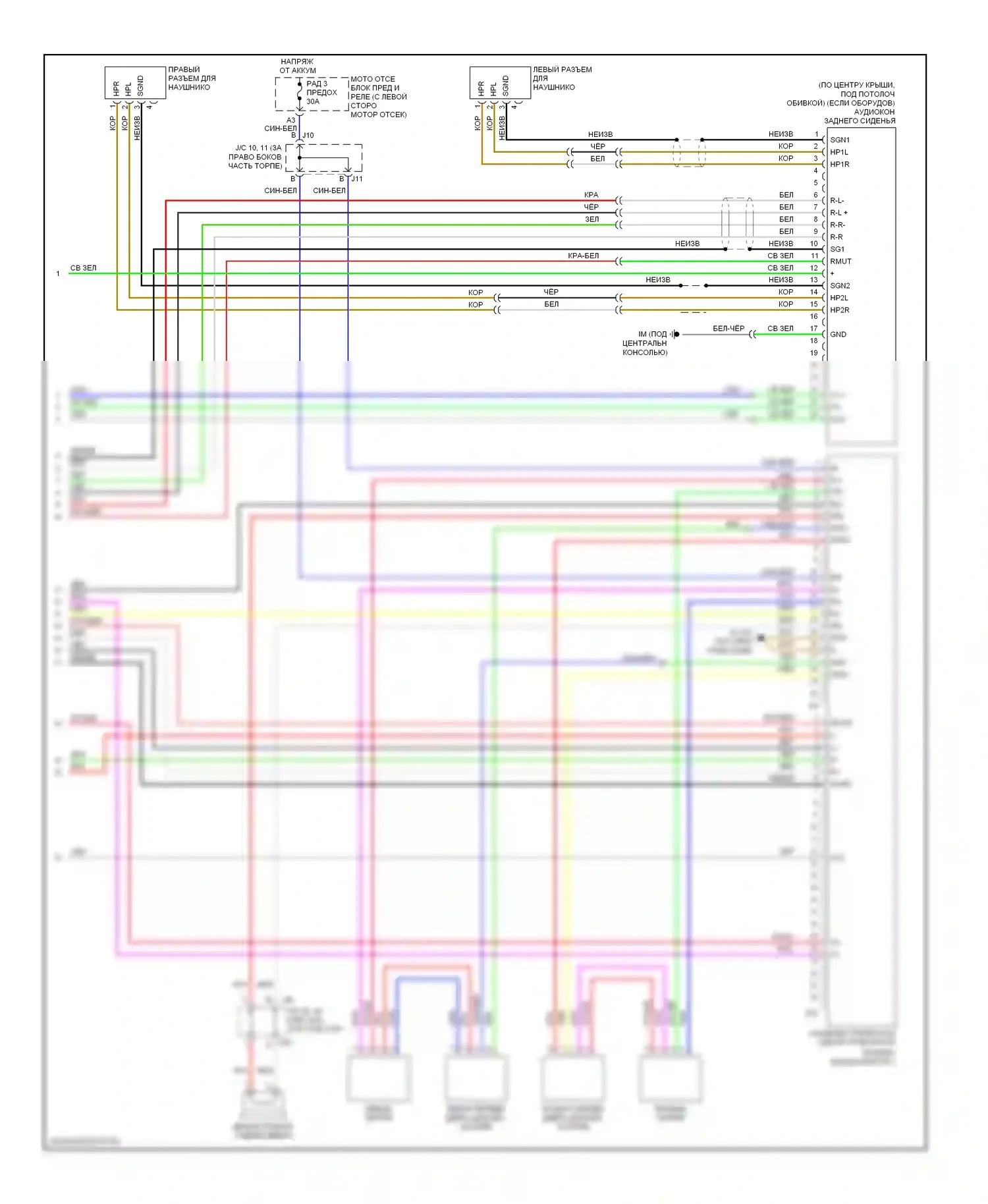 Sequoia Toyota I рестайлинг (2004-2007): Электросхема системы с 10 динамиками, без задней мультимедии, без навигации (2 из 2) 