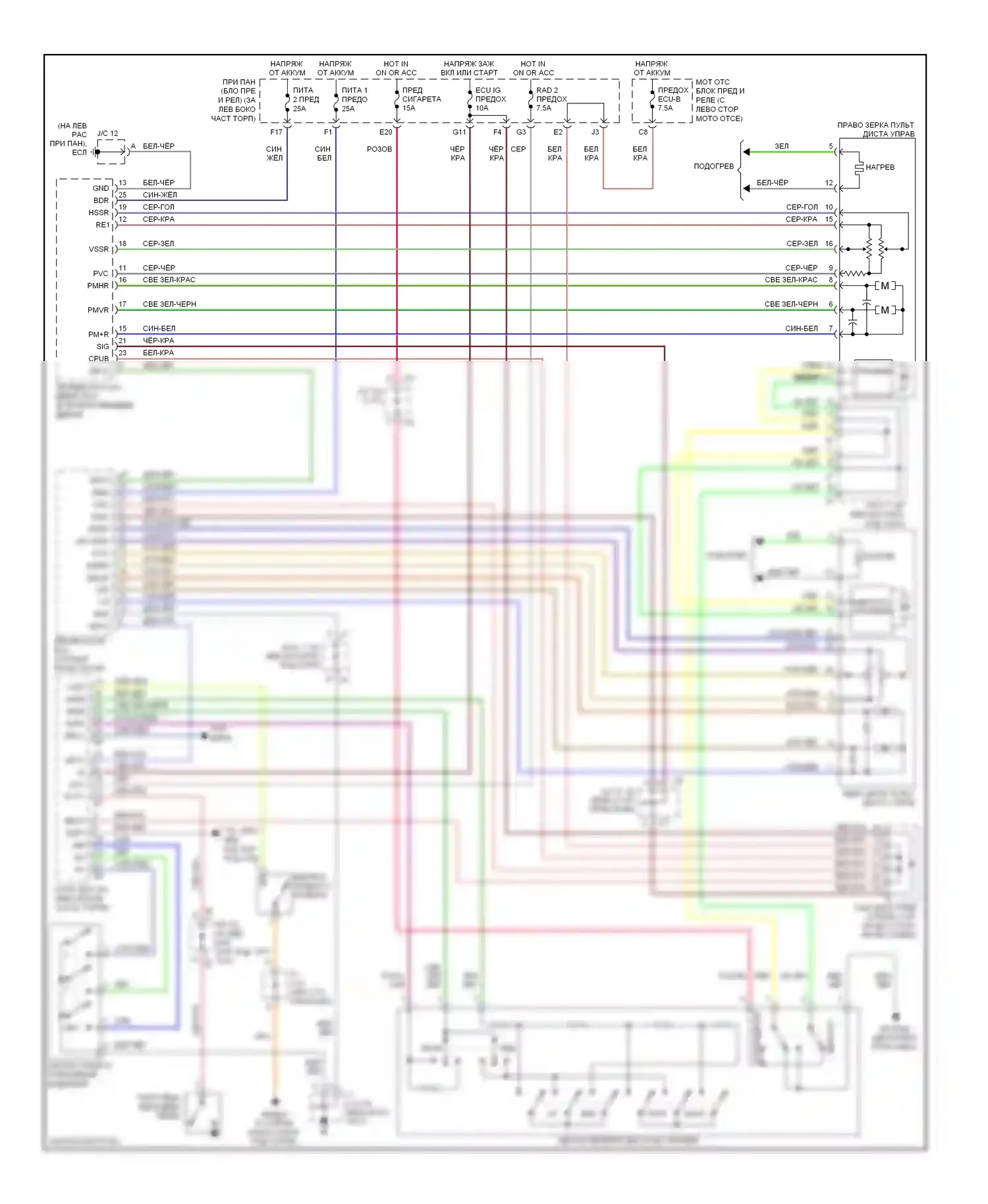 Sequoia Toyota I рестайлинг (2004-2007): Электросхема зеркал памяти 