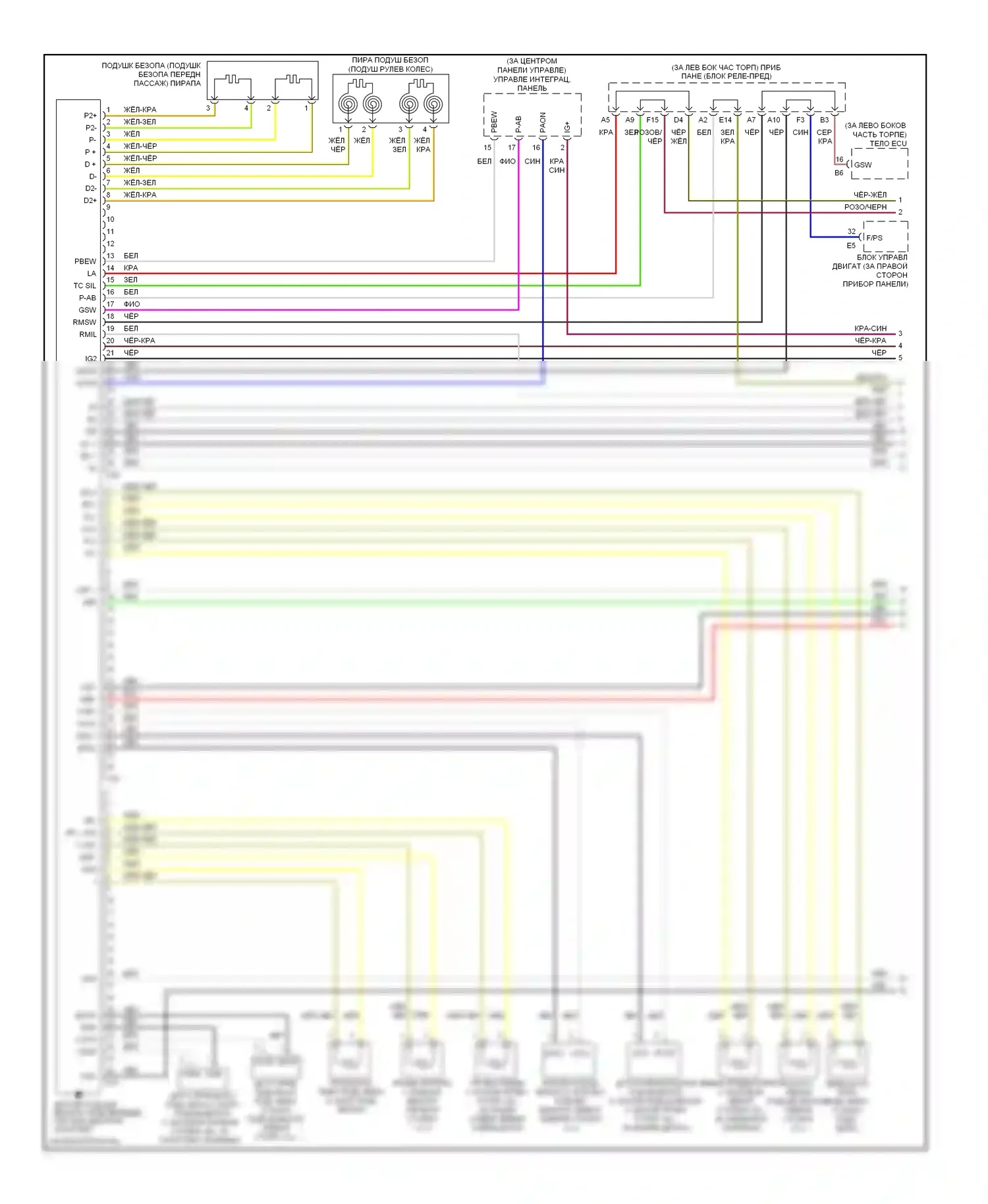 Sequoia Toyota I рестайлинг (2004-2007): Электросхема подушек безопасности (1 из 2) 