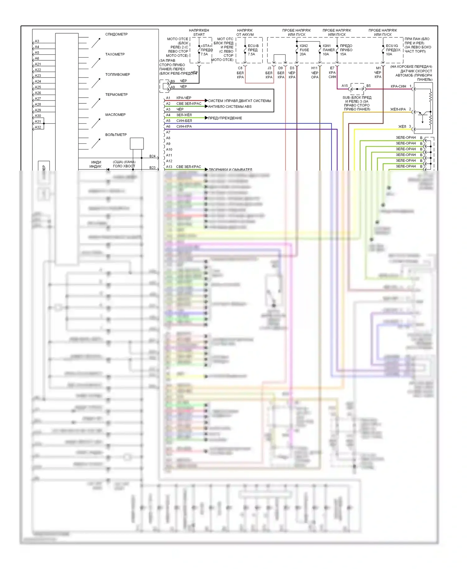 Sequoia Toyota I рестайлинг (2004-2007): Электросхема приборной панели 