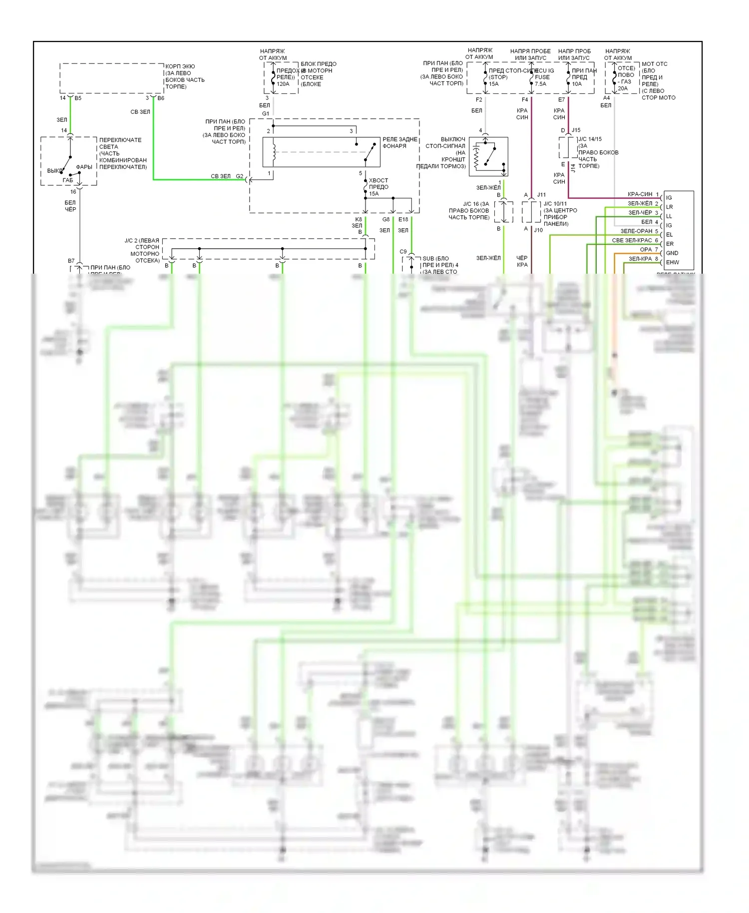 Sequoia Toyota I (2000-2004): Электросхема фар и фонарей 
