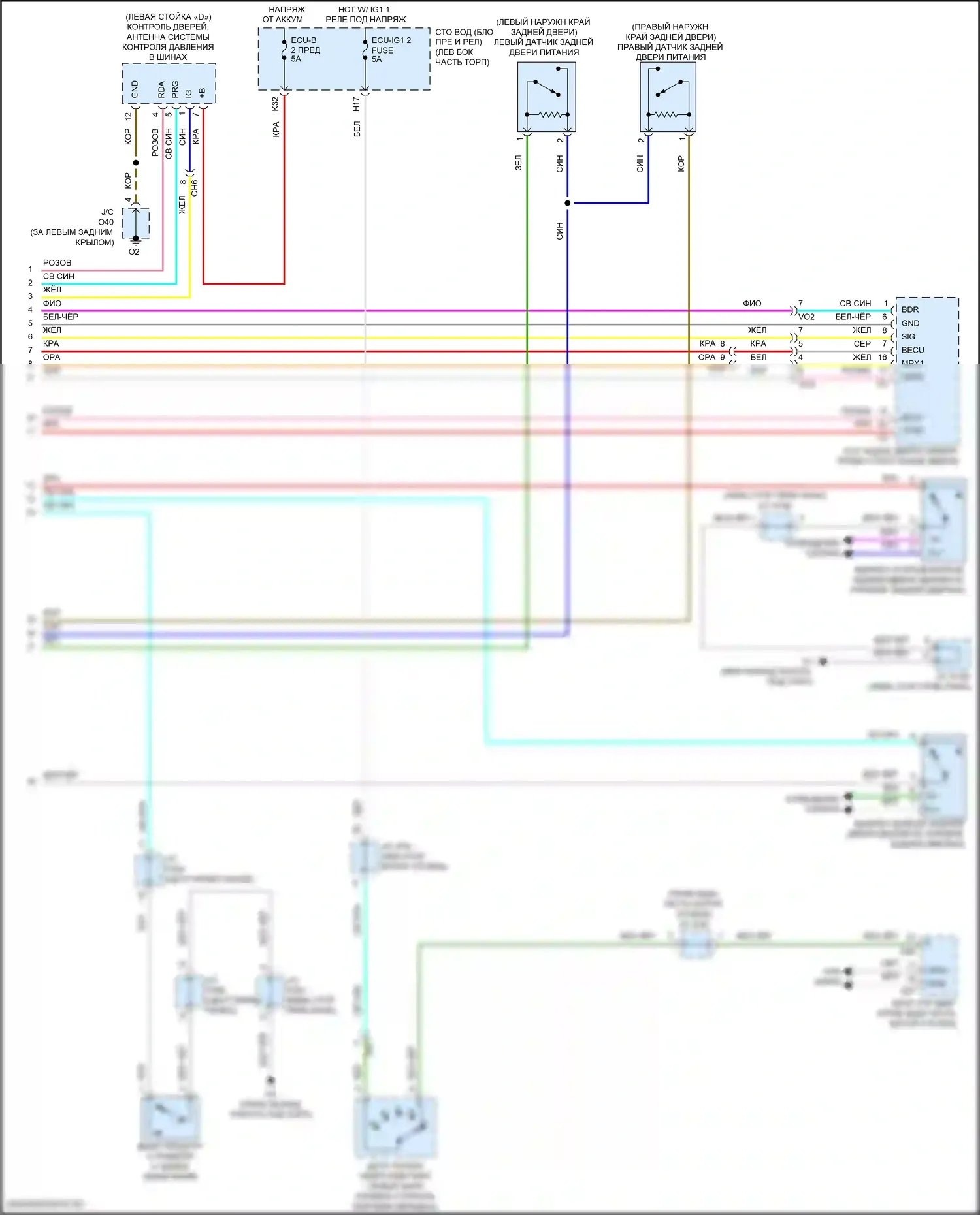 Sequoia Toyota II рестайлинг (2017-2022): Электросхема электромеханического замка задней двери с задней дверью (2 из 2) 