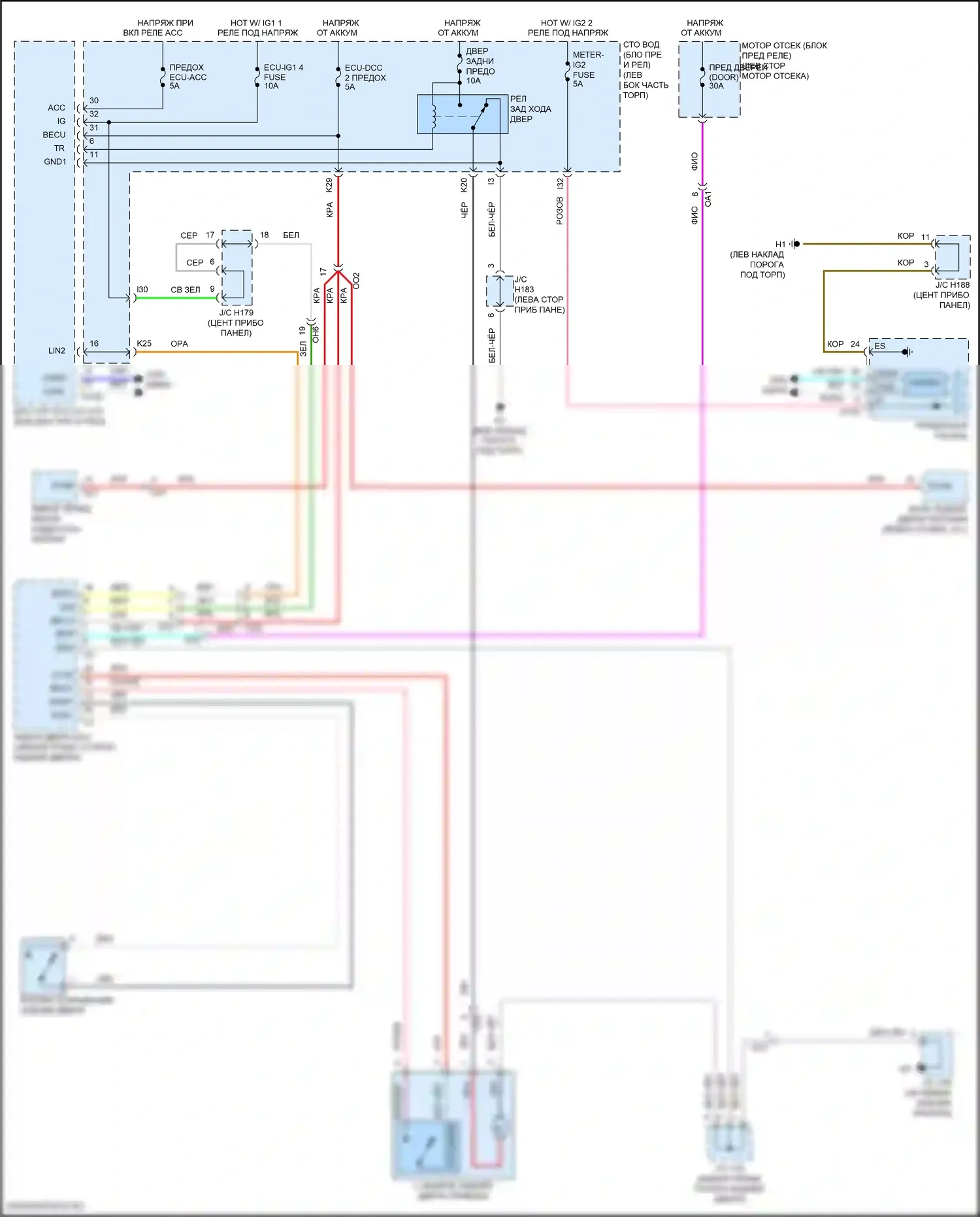 Sequoia Toyota II рестайлинг (2017-2022): Электросхема открывателя задней двери, без задней двери питания 