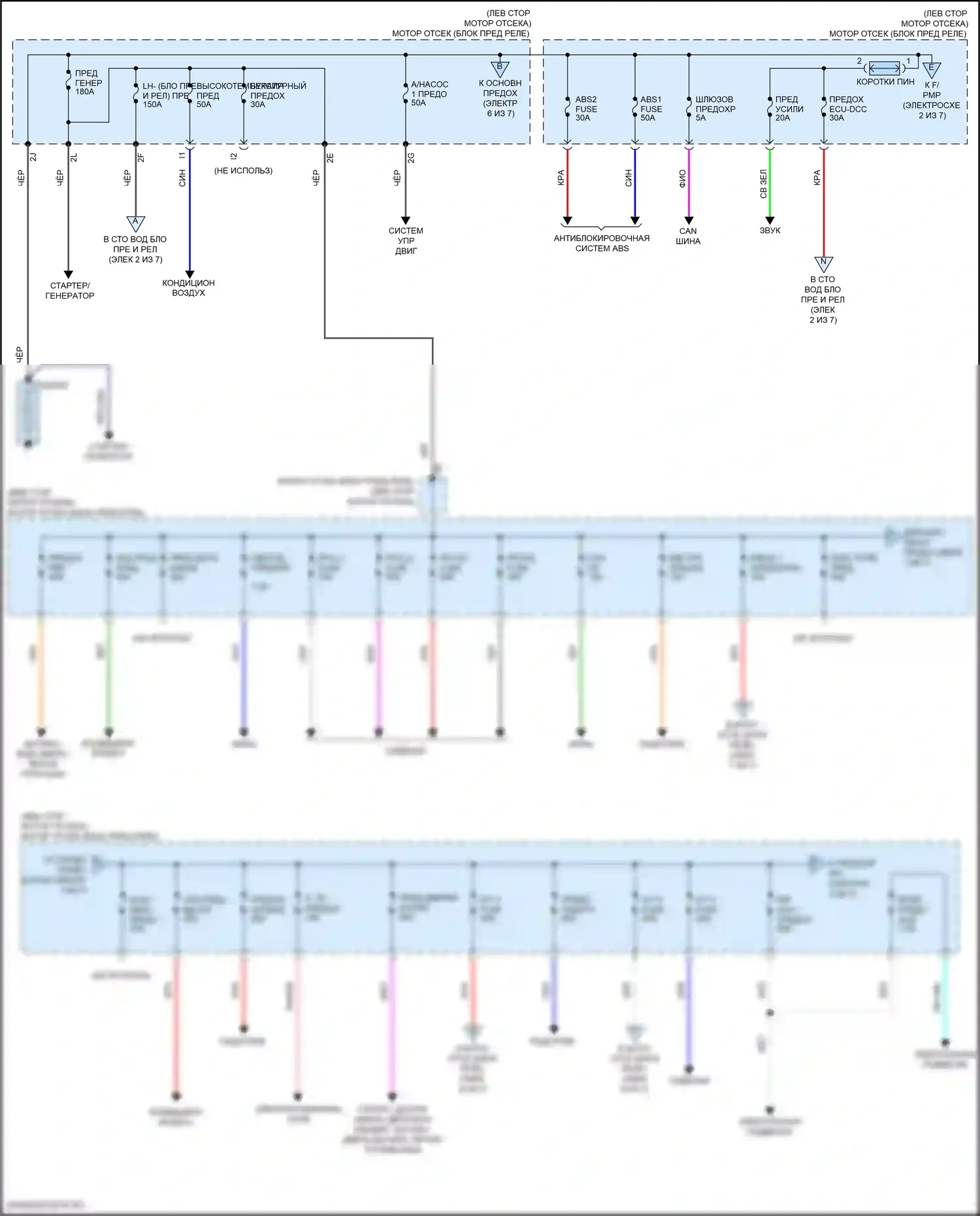 Sequoia Toyota II рестайлинг (2017-2022): Электросхема блока предохранителей реле (1 из 7) 