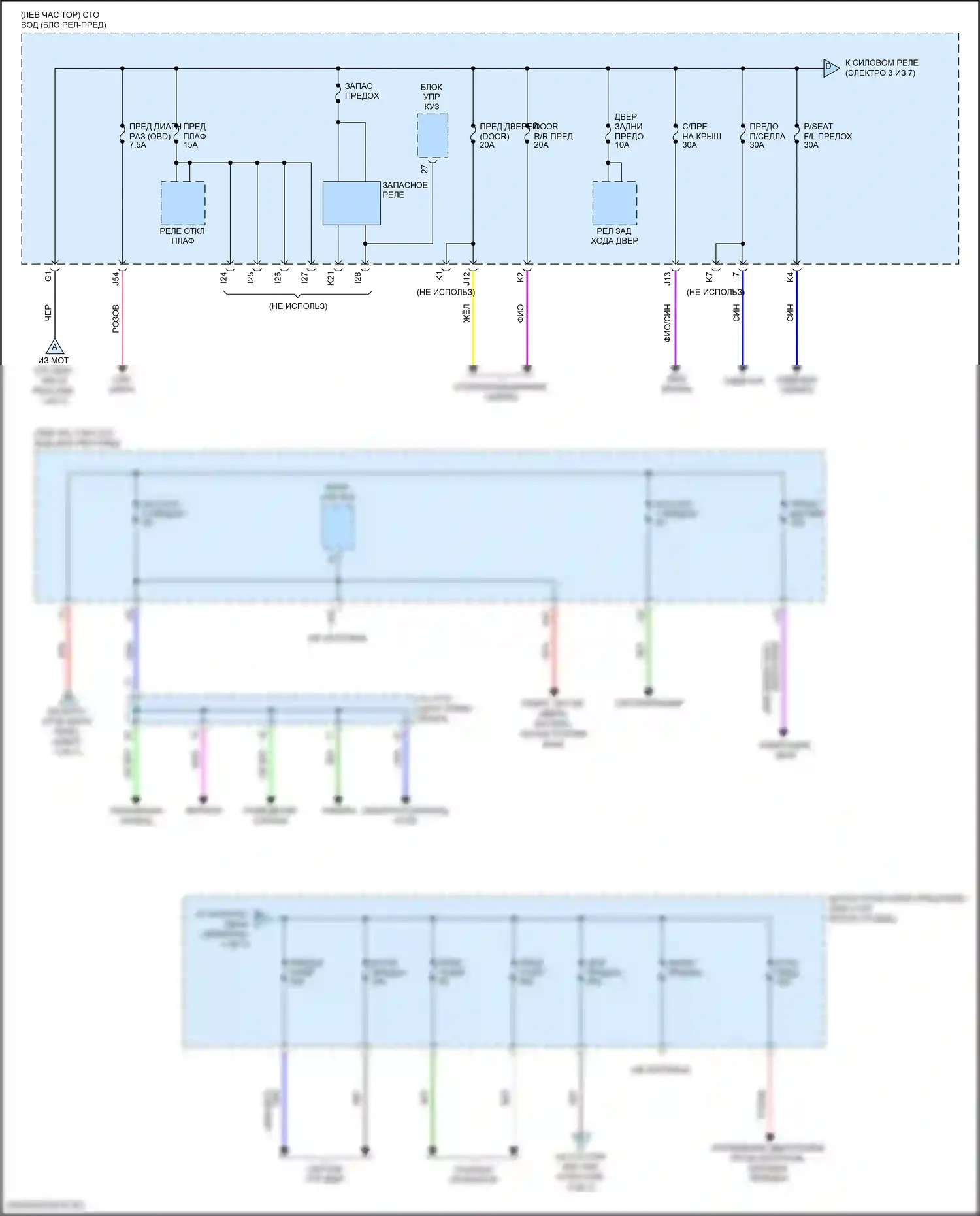 Sequoia Toyota II рестайлинг (2017-2022): Электросхема блока предохранителей реле (2 из 7) 
