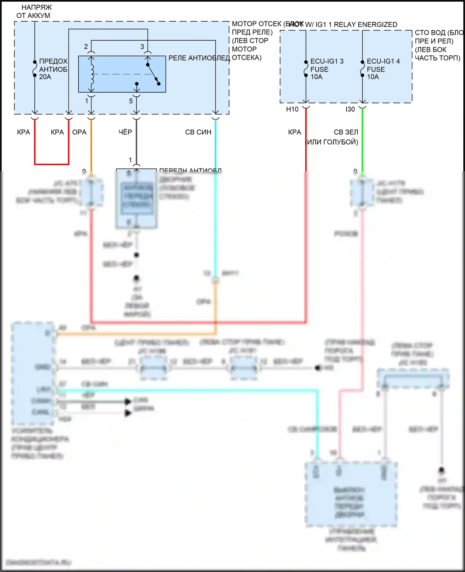 Sequoia Toyota II рестайлинг (2017-2022): Электросхема переднего антиобледенителя 