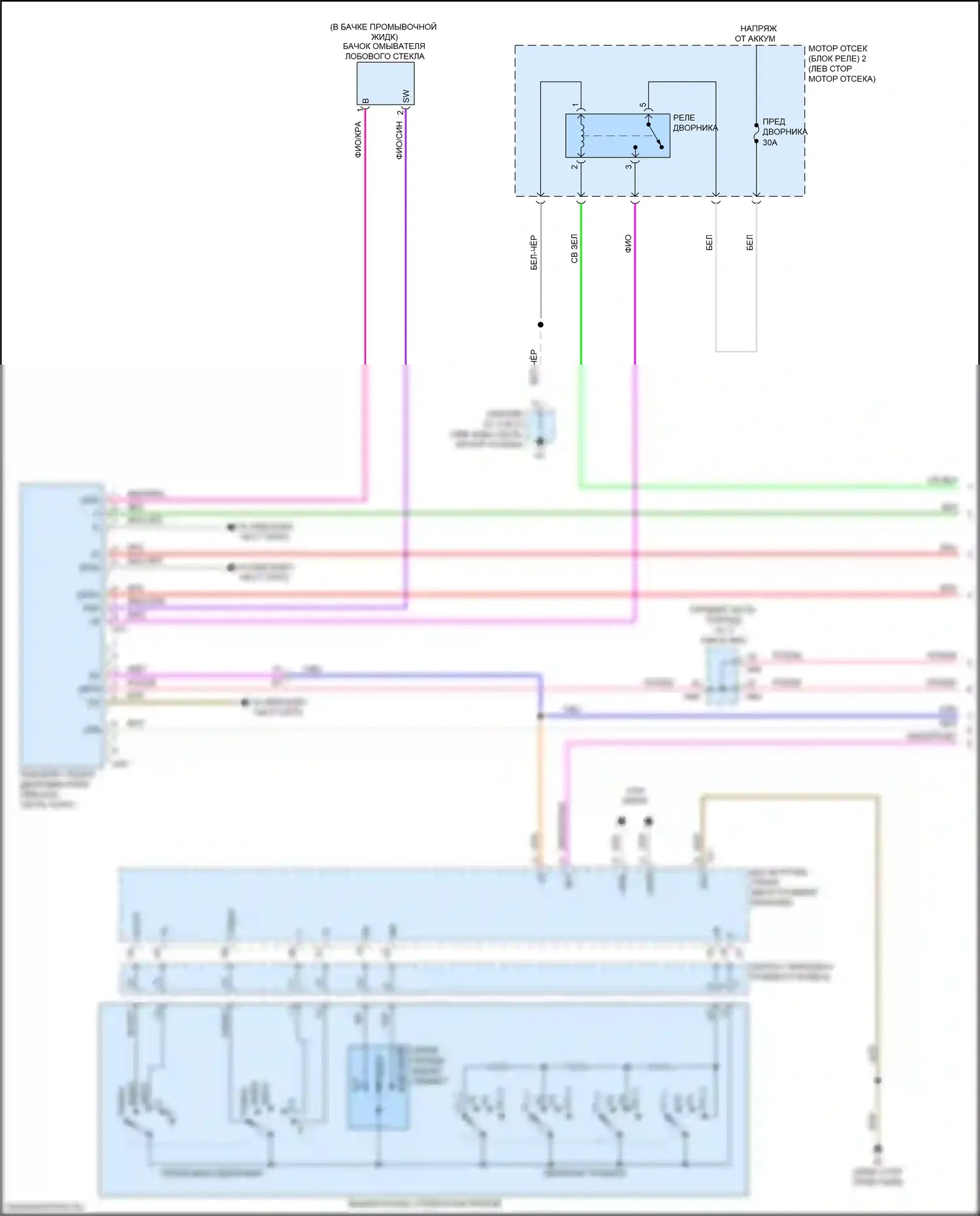 Sequoia Toyota III (2022-2024): Электросхема передних дворников и омывателей (1 из 2) 