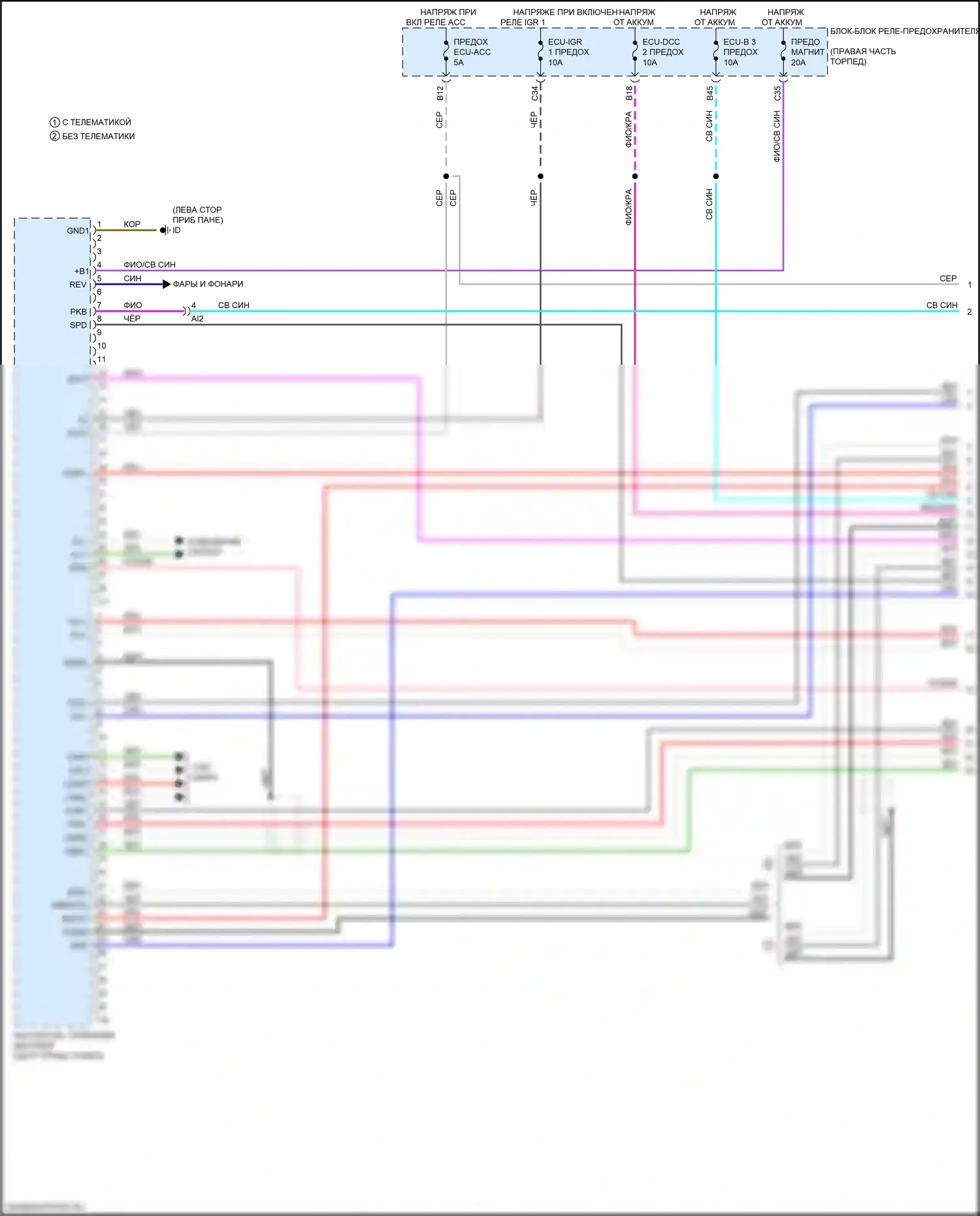 Sequoia Toyota III (2022-2024): Электросхема магнитолы, с отдельным усилителем (1 из 6) 