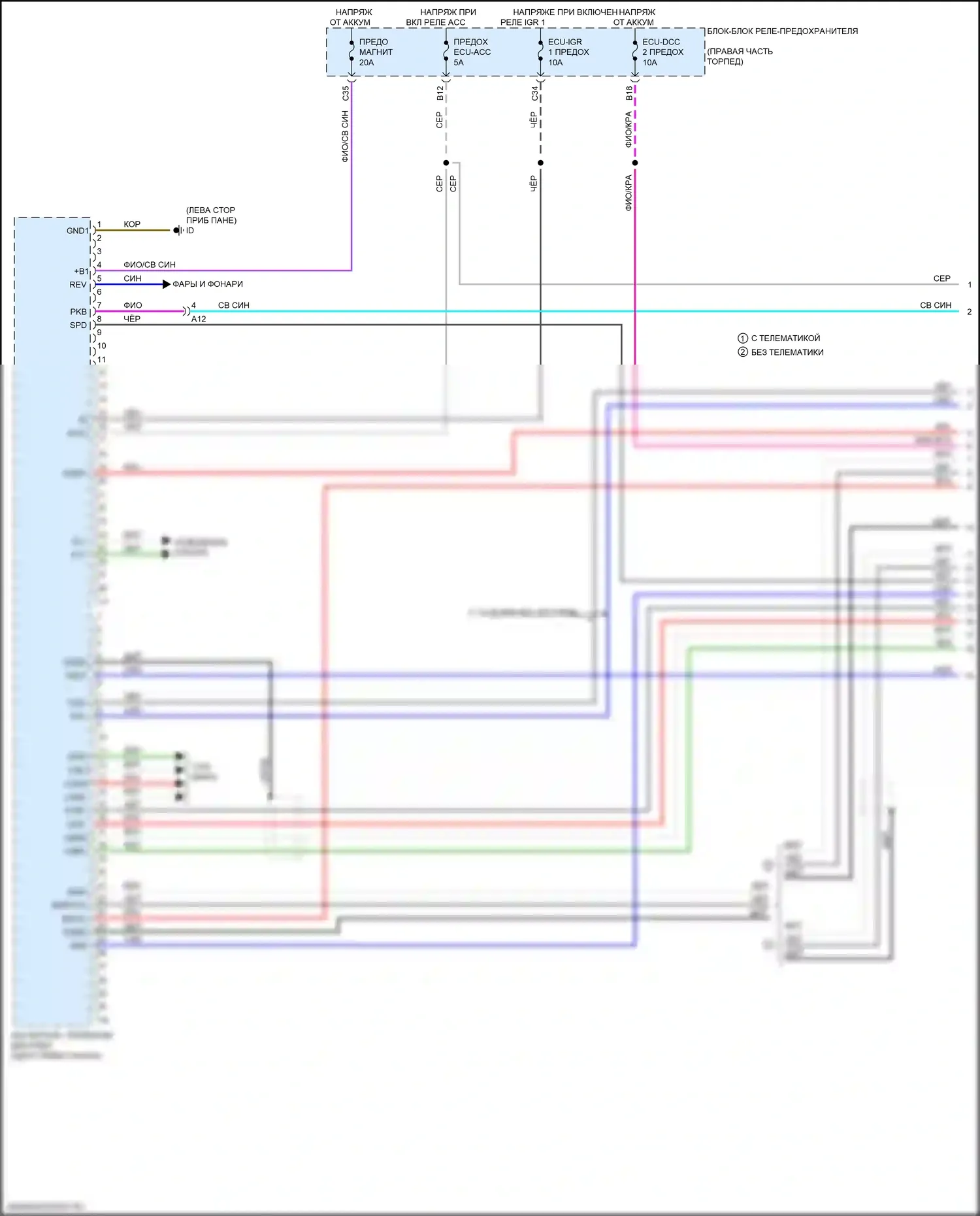 Sequoia Toyota III (2022-2024): Электросхема магнитолы, со встроенным усилителем (1 из 4) 