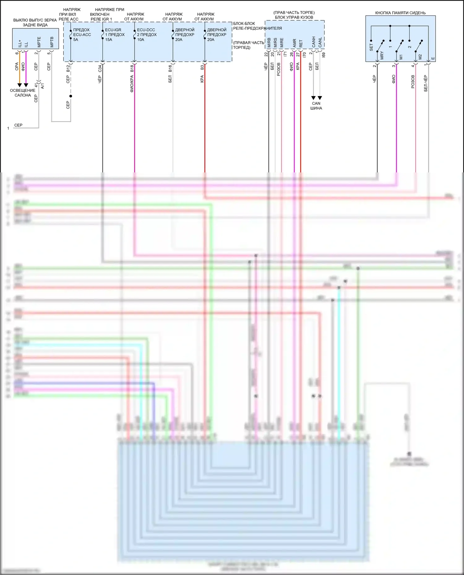 Sequoia Toyota III (2022-2024): Электросхема памяти зеркал (2 из 3) 