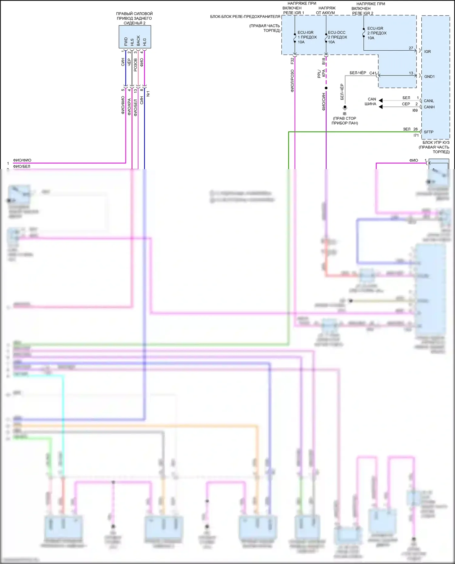 Sequoia Toyota III (2022-2024): Электросхема складного сиденья третьего ряда (2 из 2) 