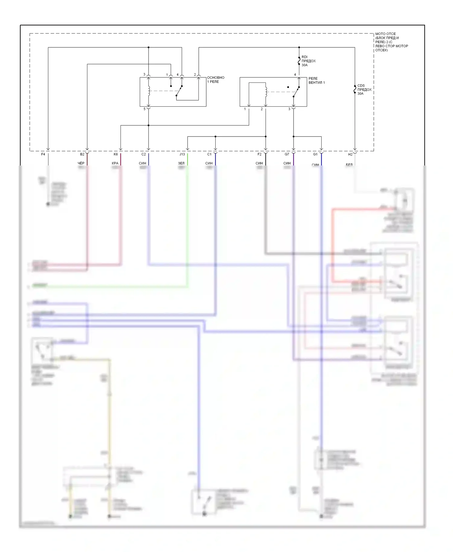 Sienna Toyota I (1997-2003): Электросхема ручного кондиционера, без буксировочного комплекта (2 из 2) 