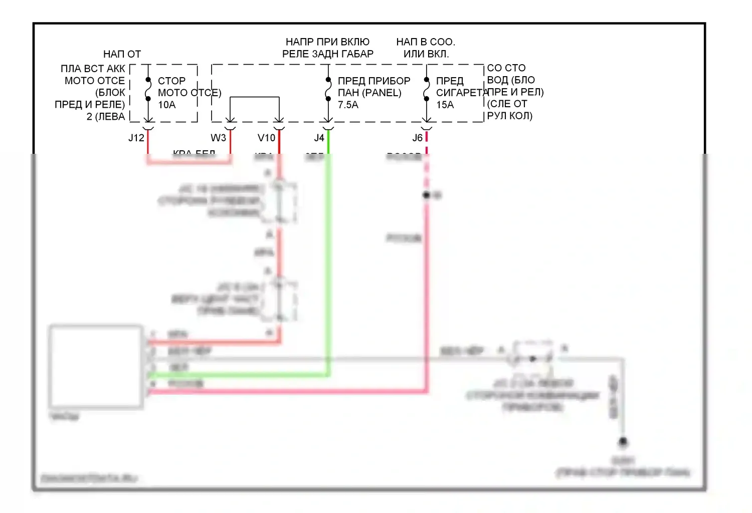 Sienna Toyota I (1997-2003): Электросхема часов 
