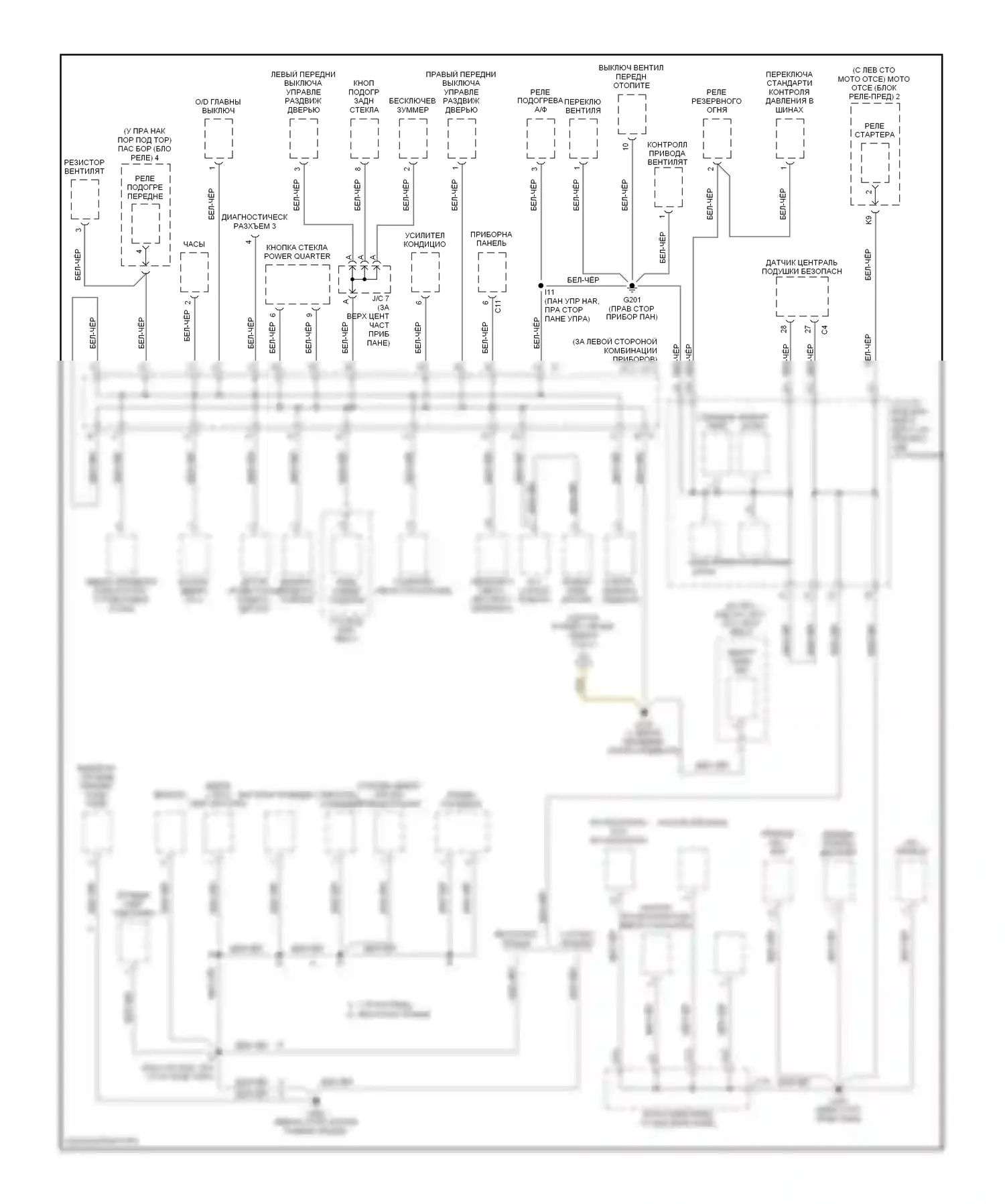 Sienna Toyota I (1997-2003): Электросхема точек подключения масс (2 из 3) 