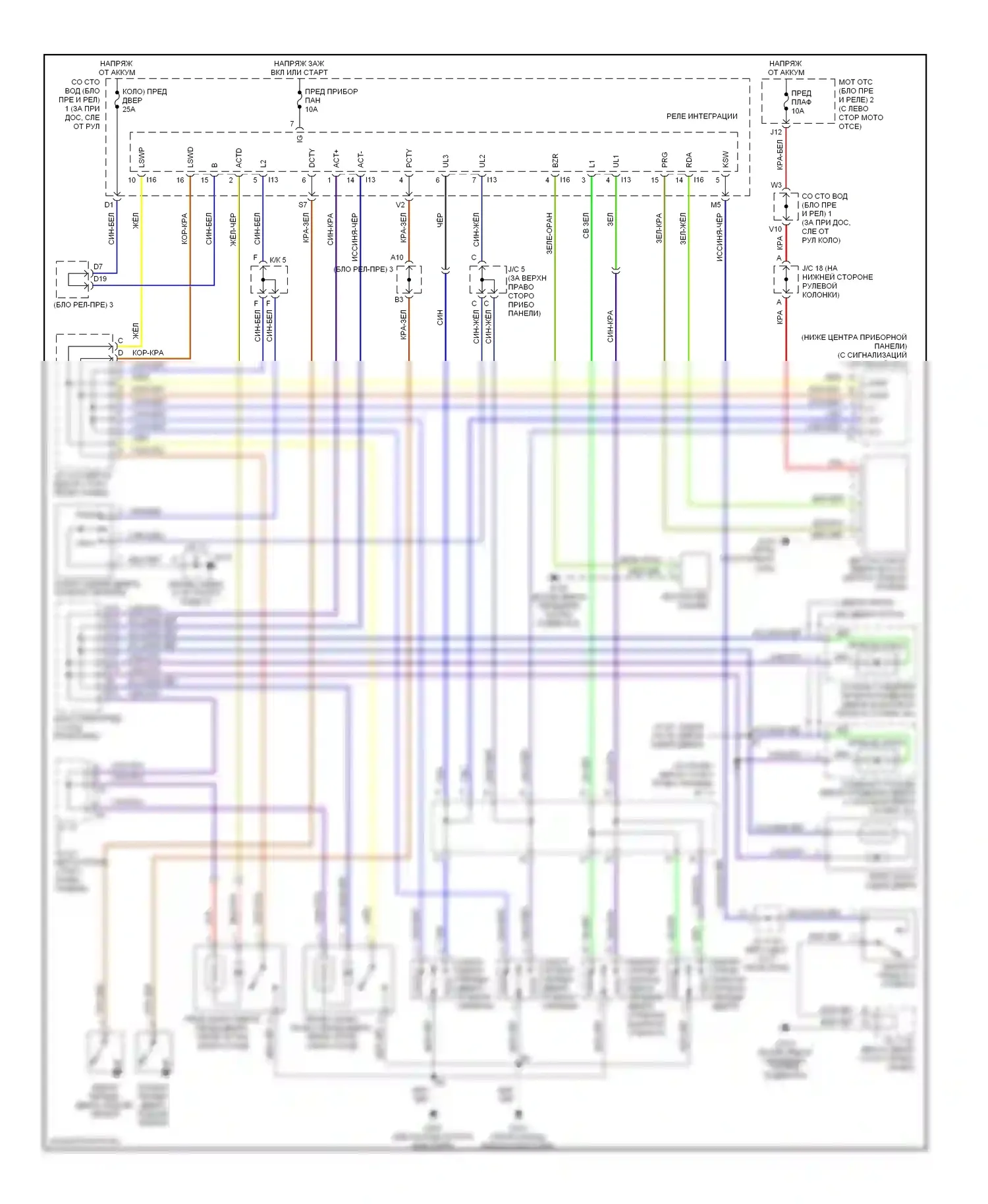 Sienna Toyota I (1997-2003): Электросхема замка двери питания, с бесключевым доступом 