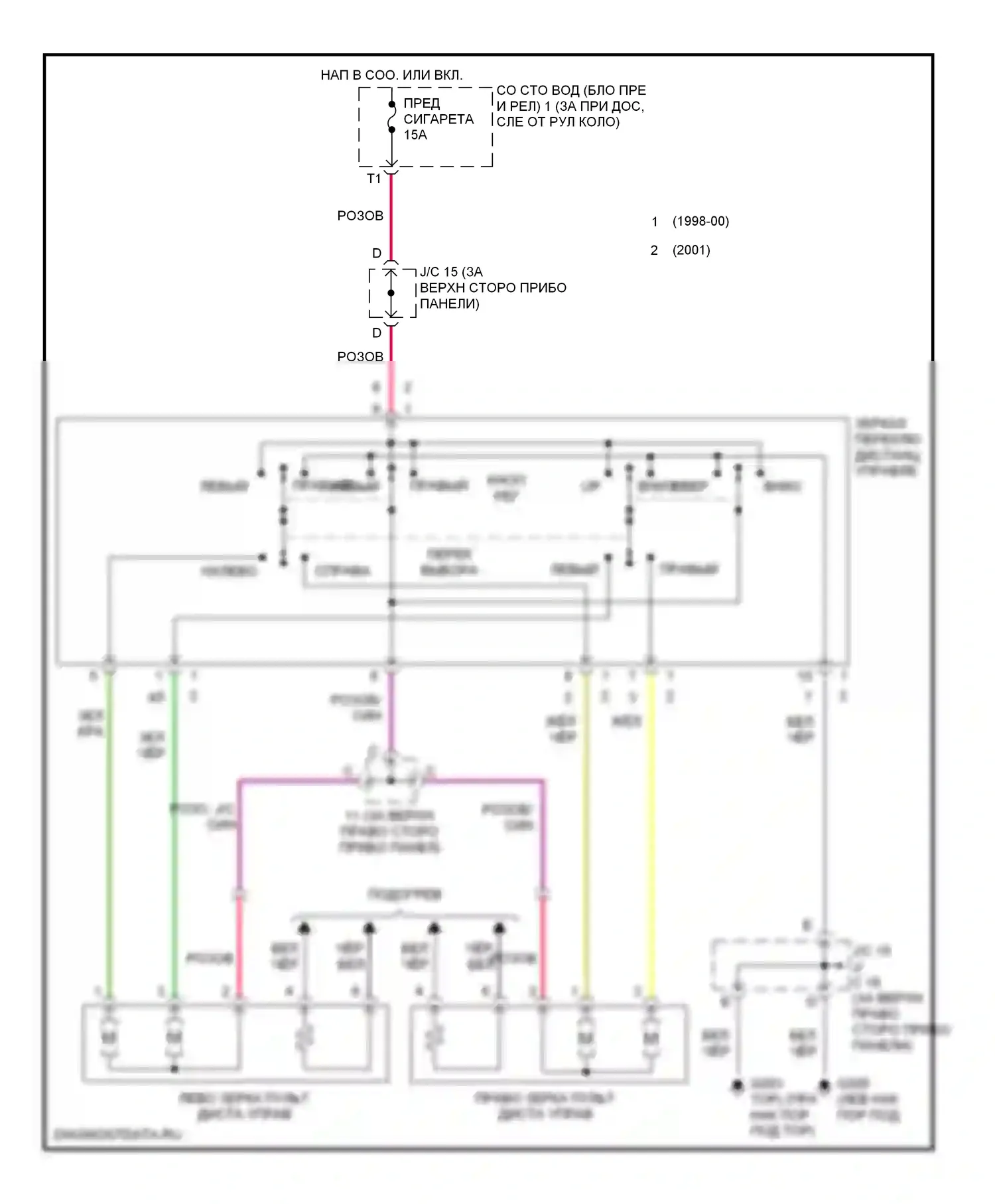 Sienna Toyota I (1997-2003): Электросхема силового зеркала 