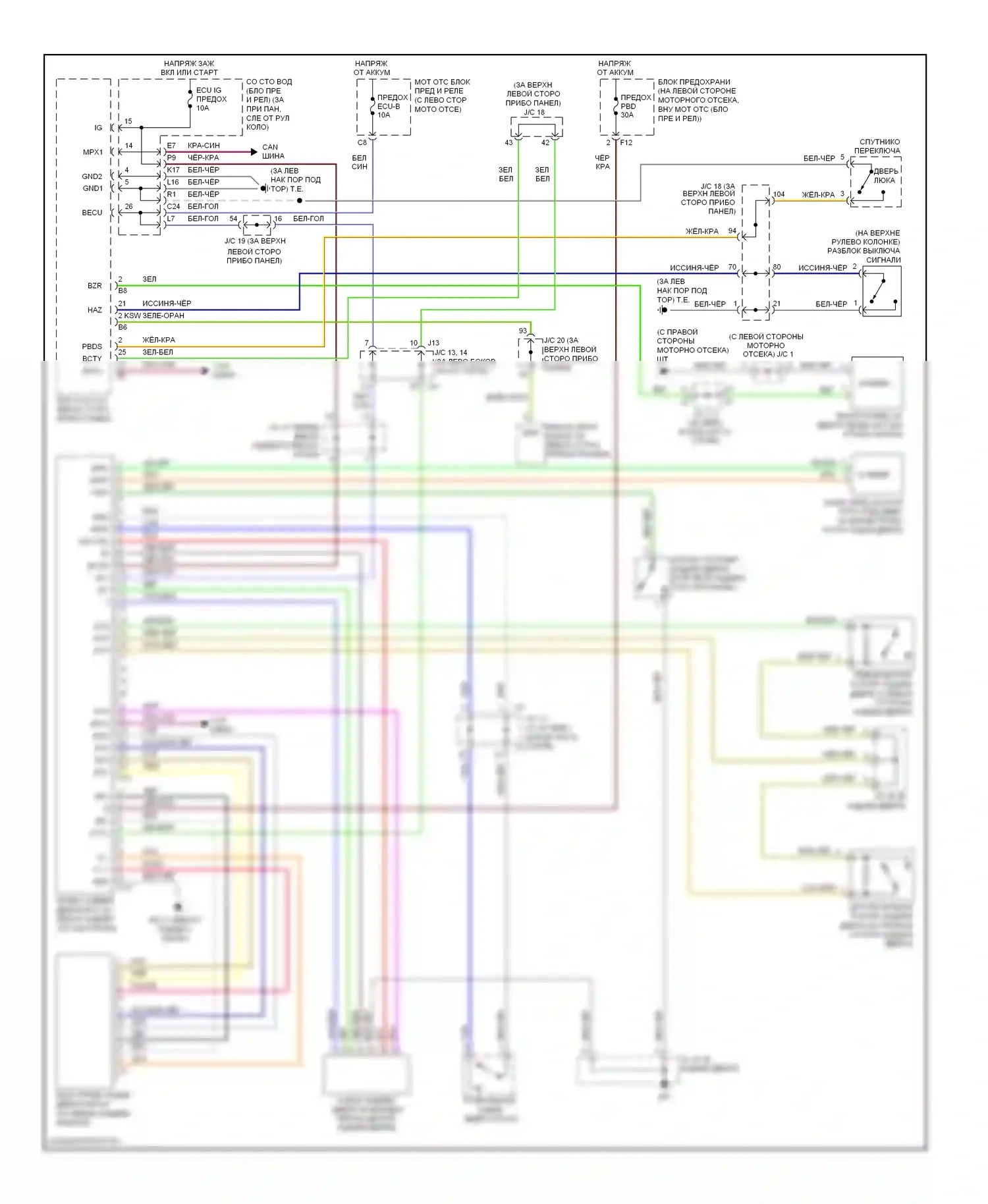 Sienna Toyota II рестайлинг (2005-2010): Электросхема двери силового багажника 