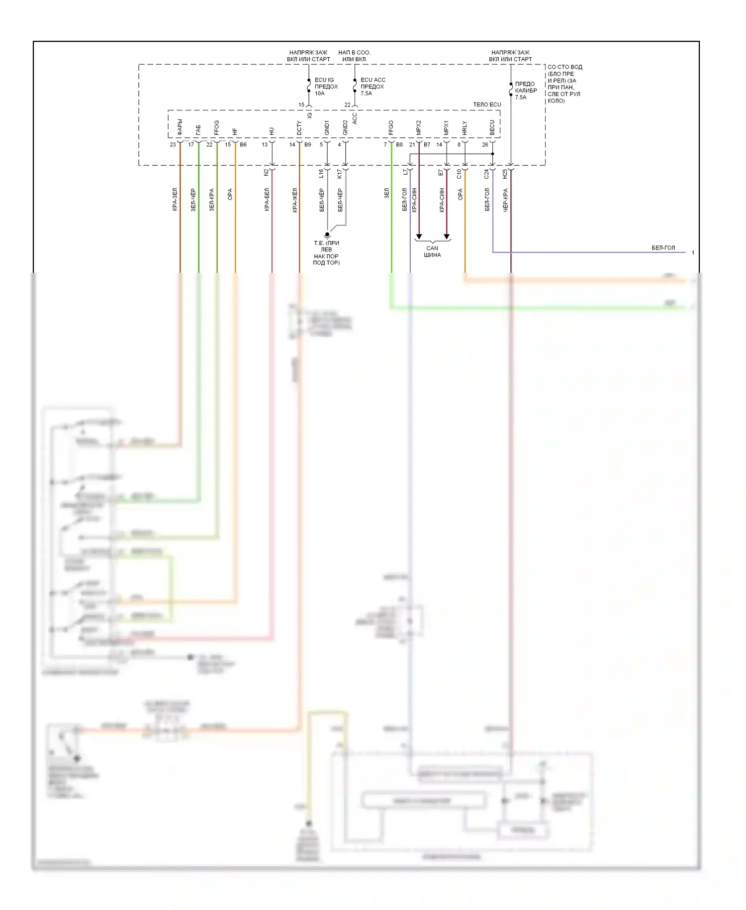 Sienna Toyota II рестайлинг (2005-2010): Электросхема фар, без дрели (1 из 2) 