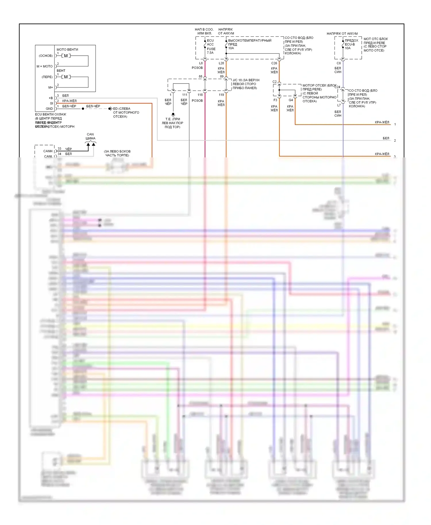 Sienna Toyota II рестайлинг (2005-2010): Электросхема климат контроля, спереди (1 из 2) 