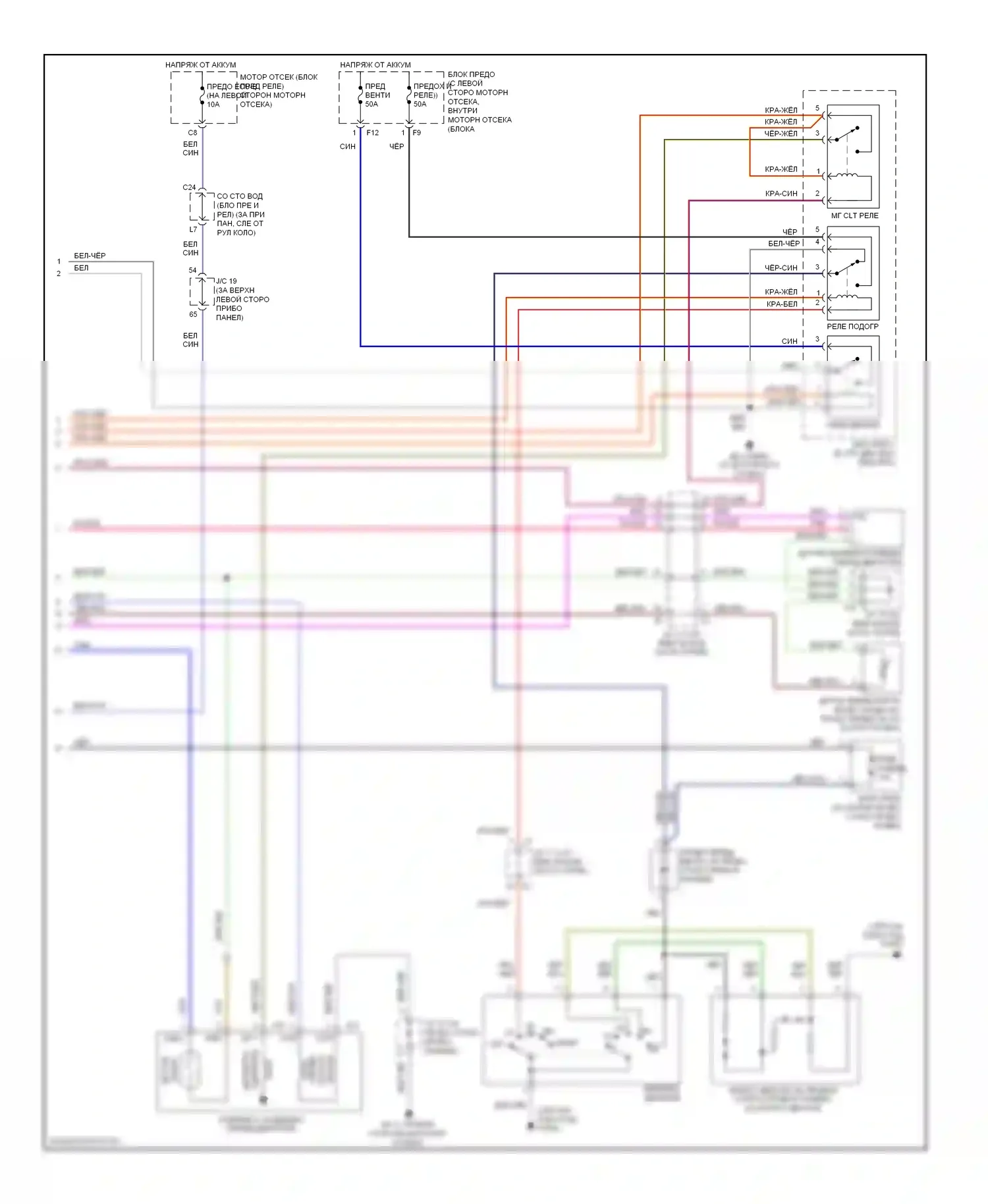 Sienna Toyota II рестайлинг (2005-2010): Электросхема ручного кондиционера, фронтальная (2 из 2) 