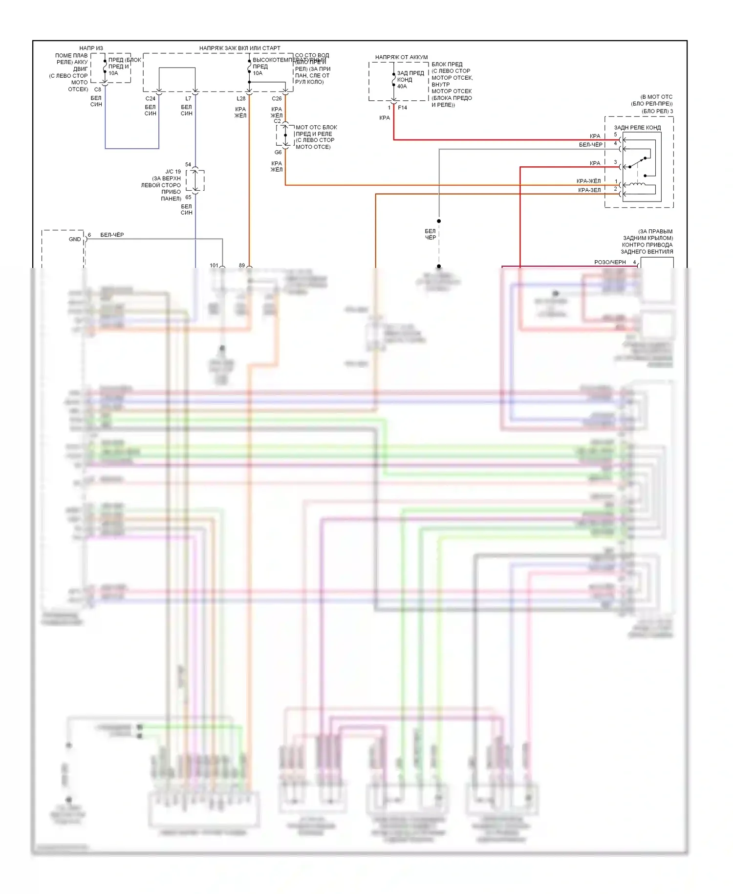 Sienna Toyota II рестайлинг (2005-2010): Электросхема ручного кондиционера, сзади 