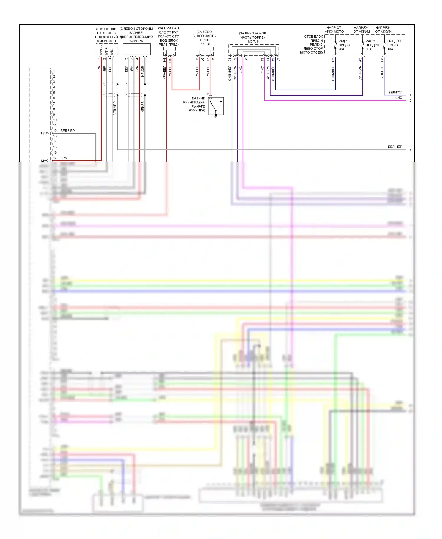 Sienna Toyota II рестайлинг (2005-2010): Электросхема системы с 10 динамиками, с навигацией (1 из 3) 