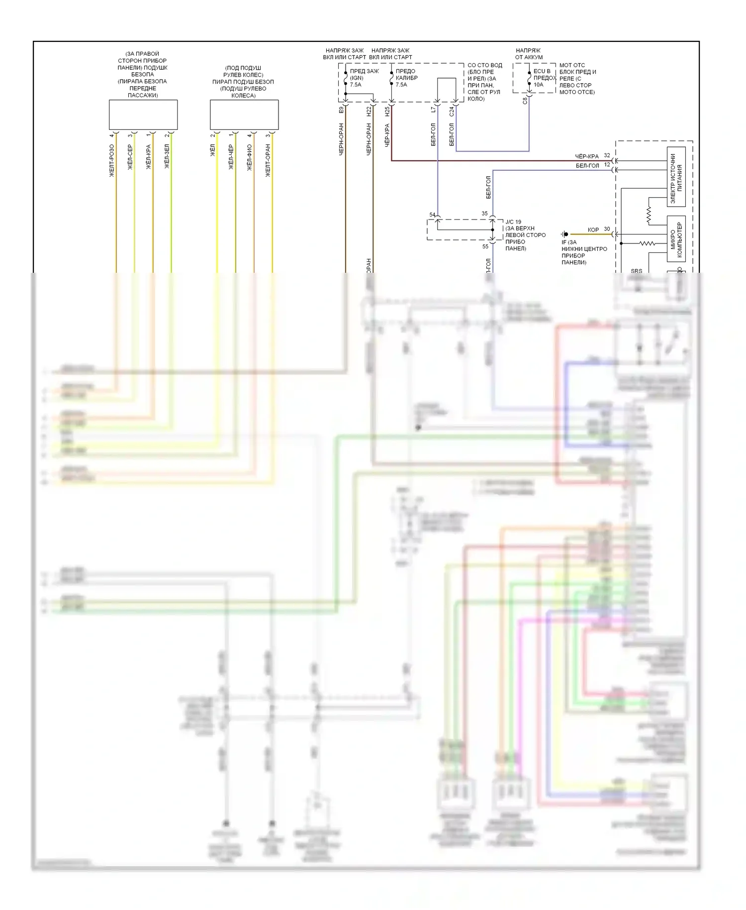 Sienna Toyota II рестайлинг (2005-2010): Электросхема подушек безопасности (2 из 2) 