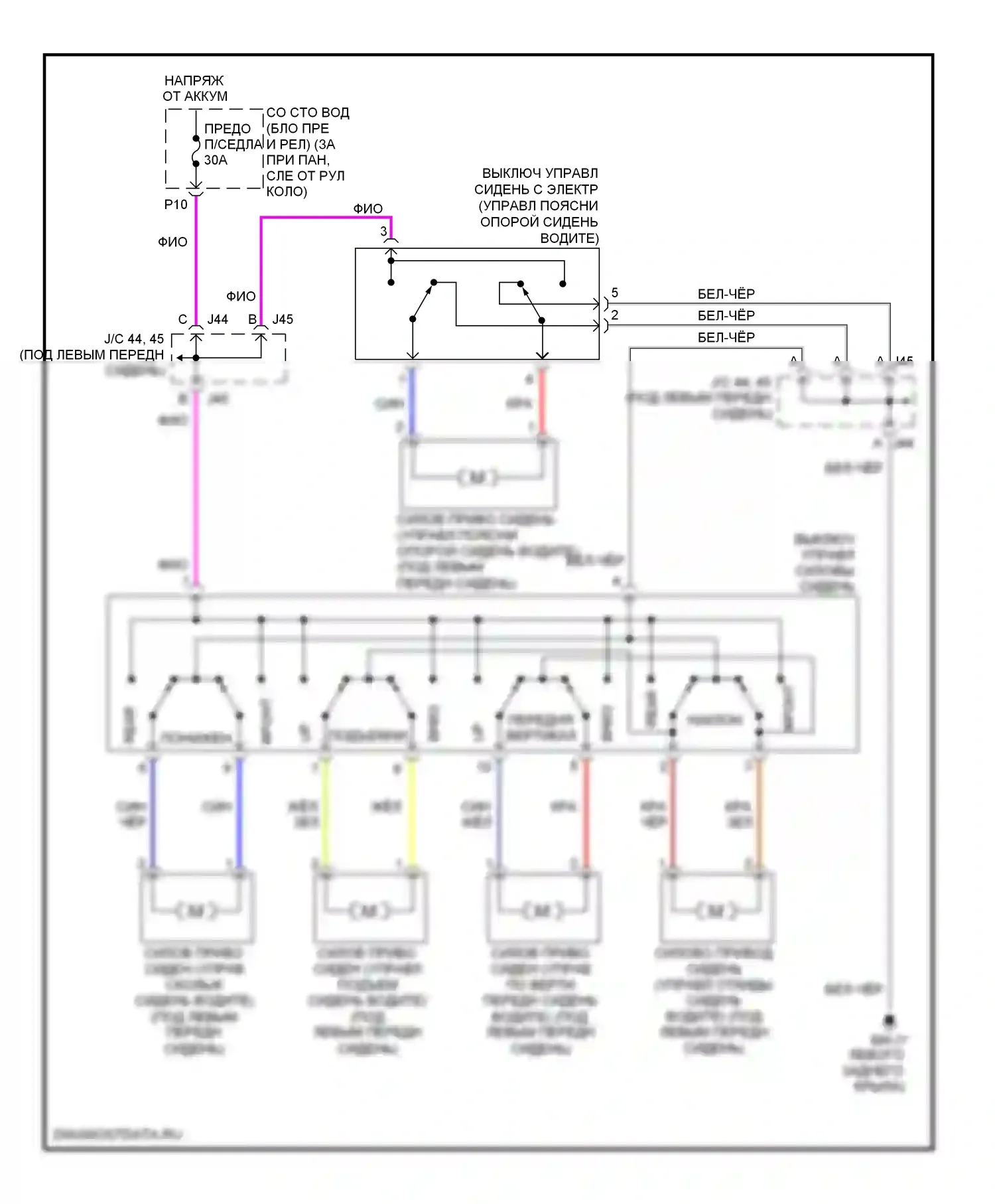 Sienna Toyota II рестайлинг (2005-2010): Питание водительского сиденья электросхема 
