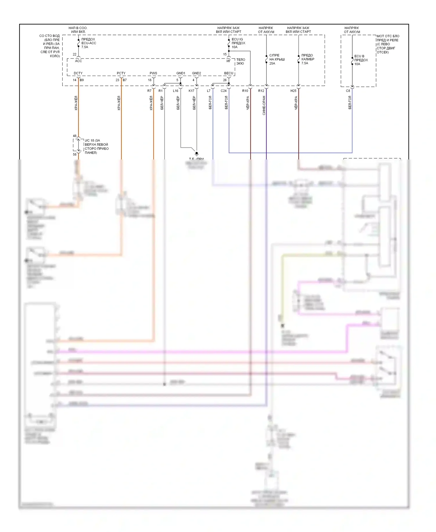 Sienna Toyota II рестайлинг (2005-2010): Электросхема складной крыши/люка 