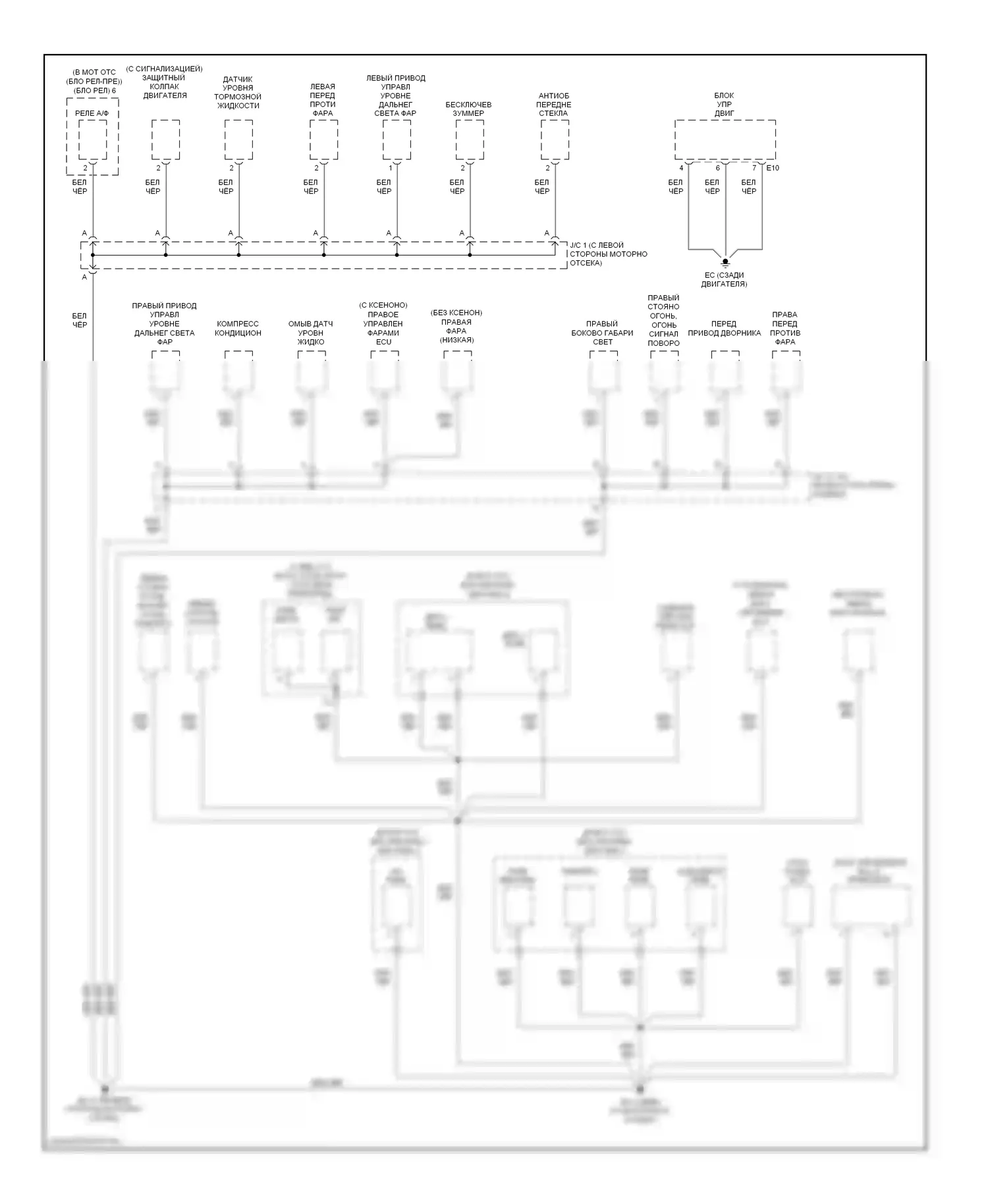 Sienna Toyota II рестайлинг (2005-2010): Электросхема точек подключения масс (1 из 4) 
