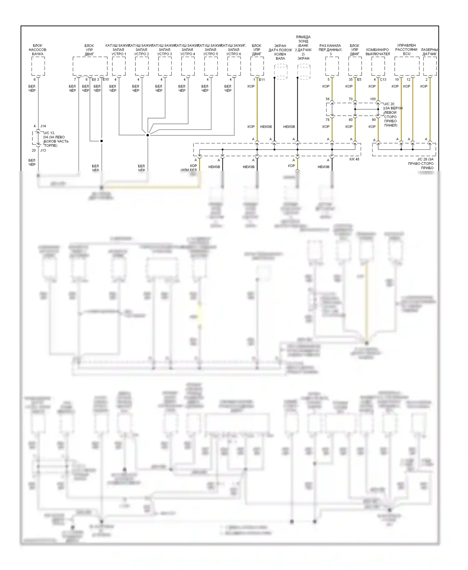 Sienna Toyota II рестайлинг (2005-2010): Электросхема точек подключения масс (2 из 4) 