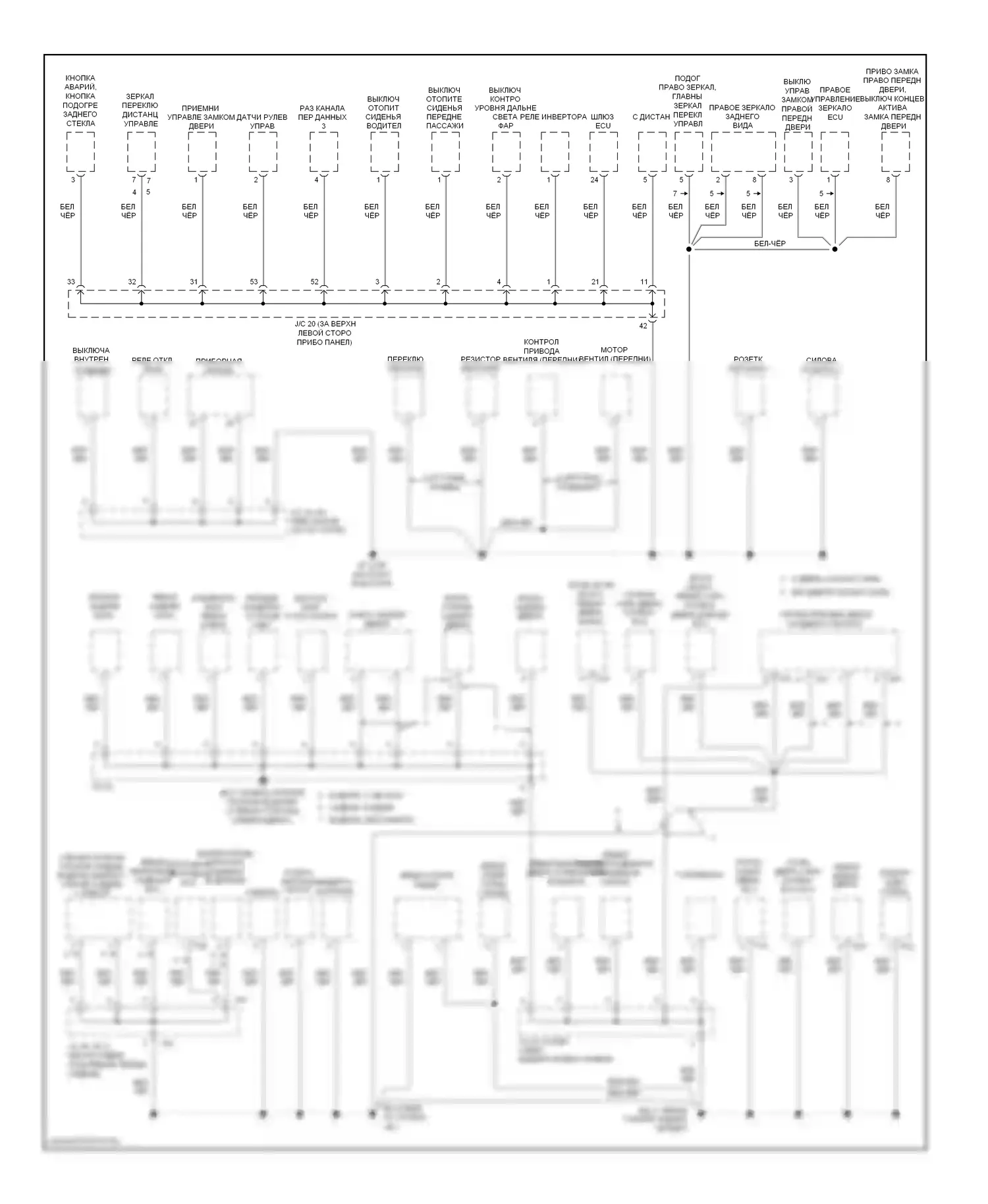 Sienna Toyota II рестайлинг (2005-2010): Электросхема точек подключения масс (4 из 4) 