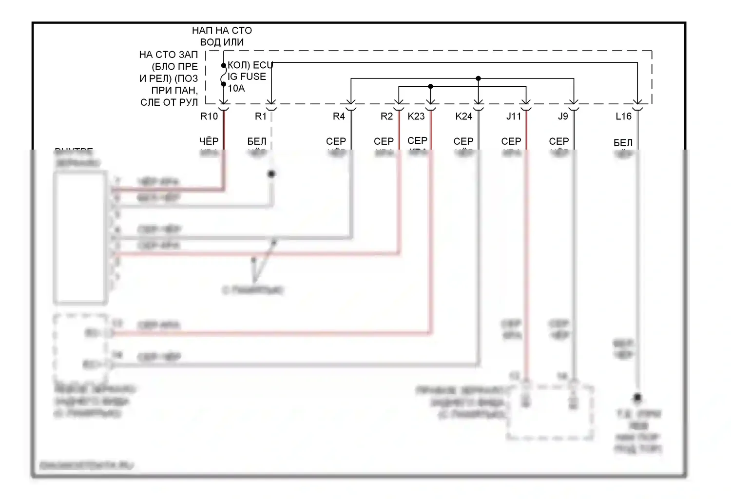 Sienna Toyota II рестайлинг (2005-2010): Электросхема электрохромного зеркала 