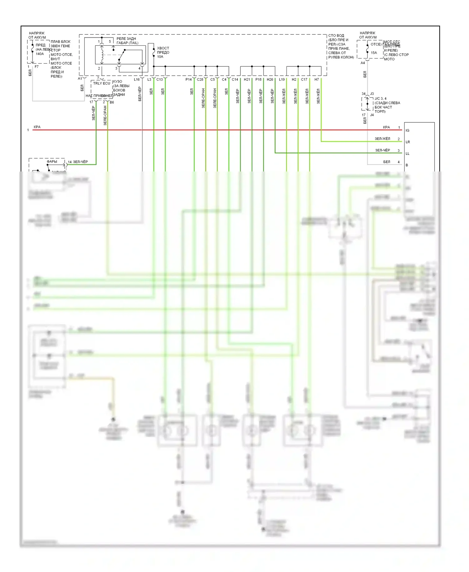 Sienna Toyota II (2003-2005): Электросхема фар и фонарей (2 из 2) 