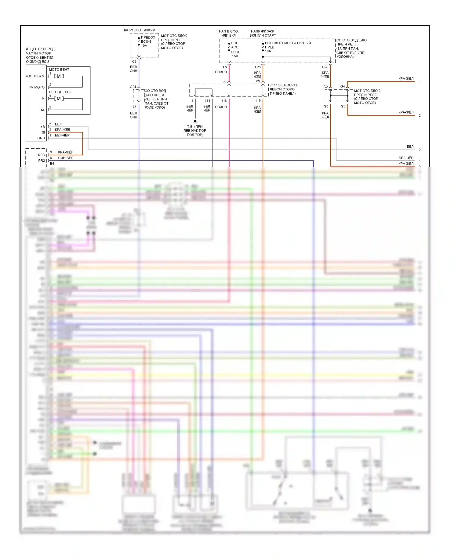 Sienna Toyota II (2003-2005): Электросхема климат контроля, спереди (1 из 2) 
