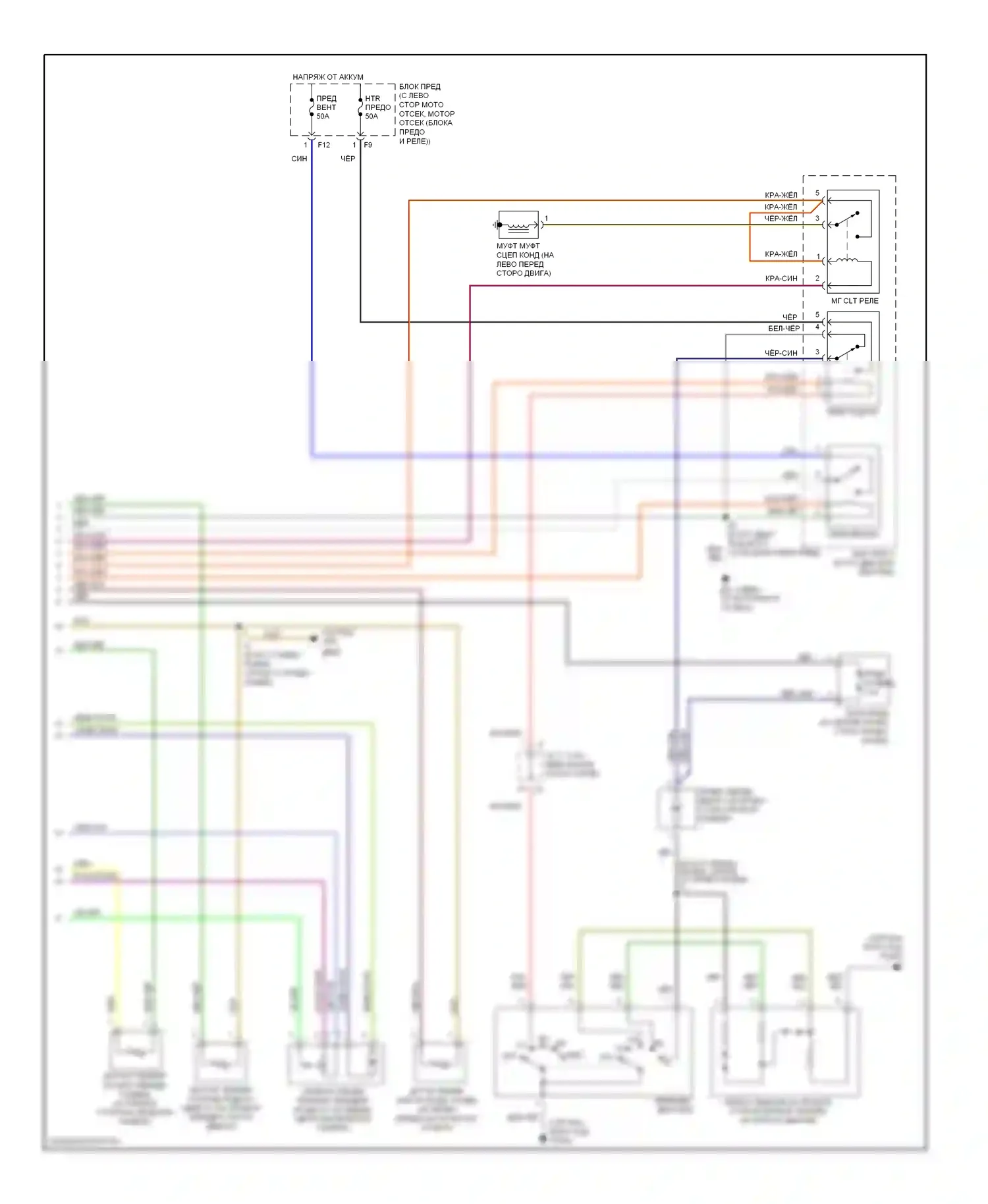 Sienna Toyota II (2003-2005): Электросхема ручного кондиционера, фронтальная (2 из 2) 