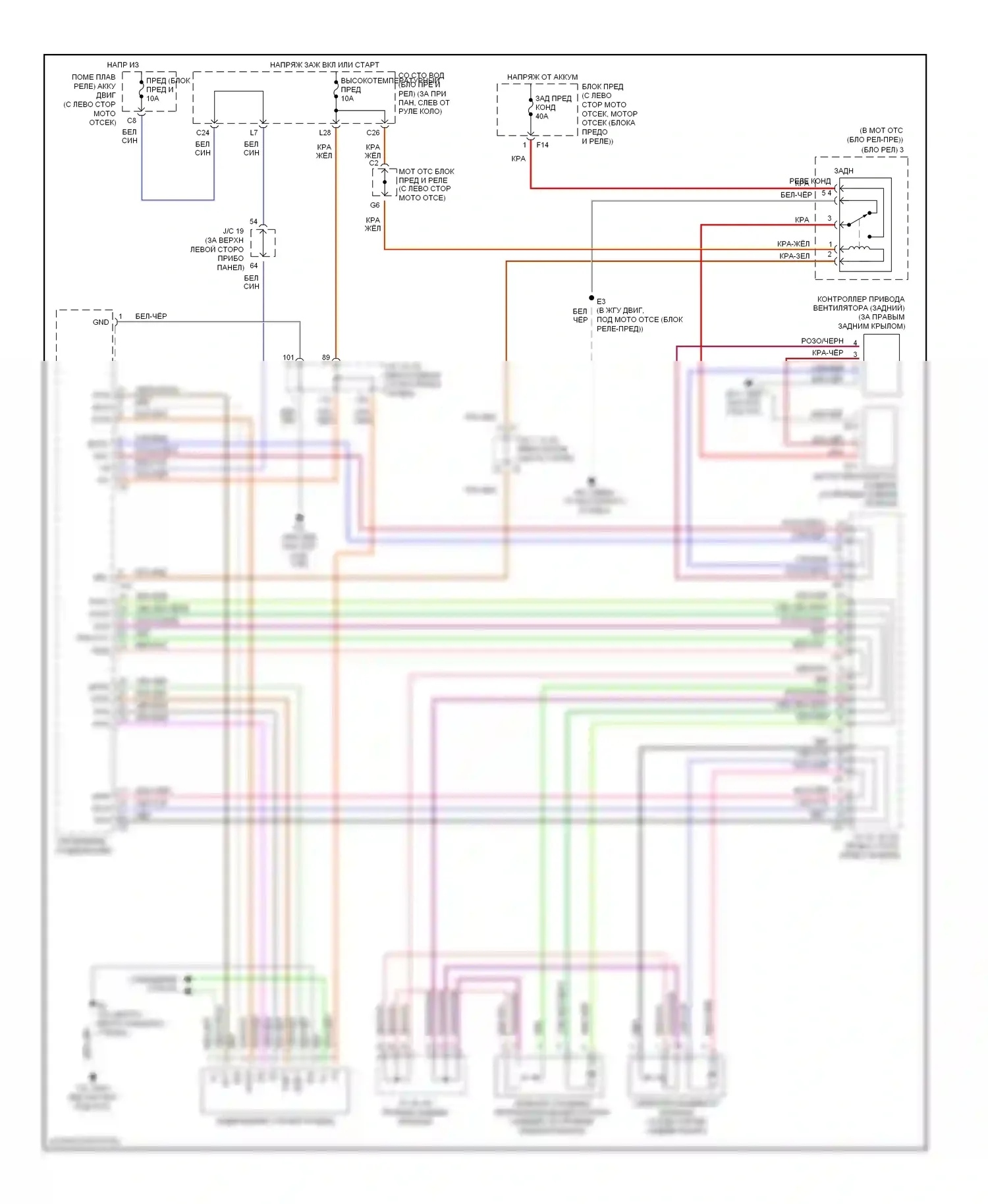 Sienna Toyota II (2003-2005): Электросхема ручного кондиционера, сзади 