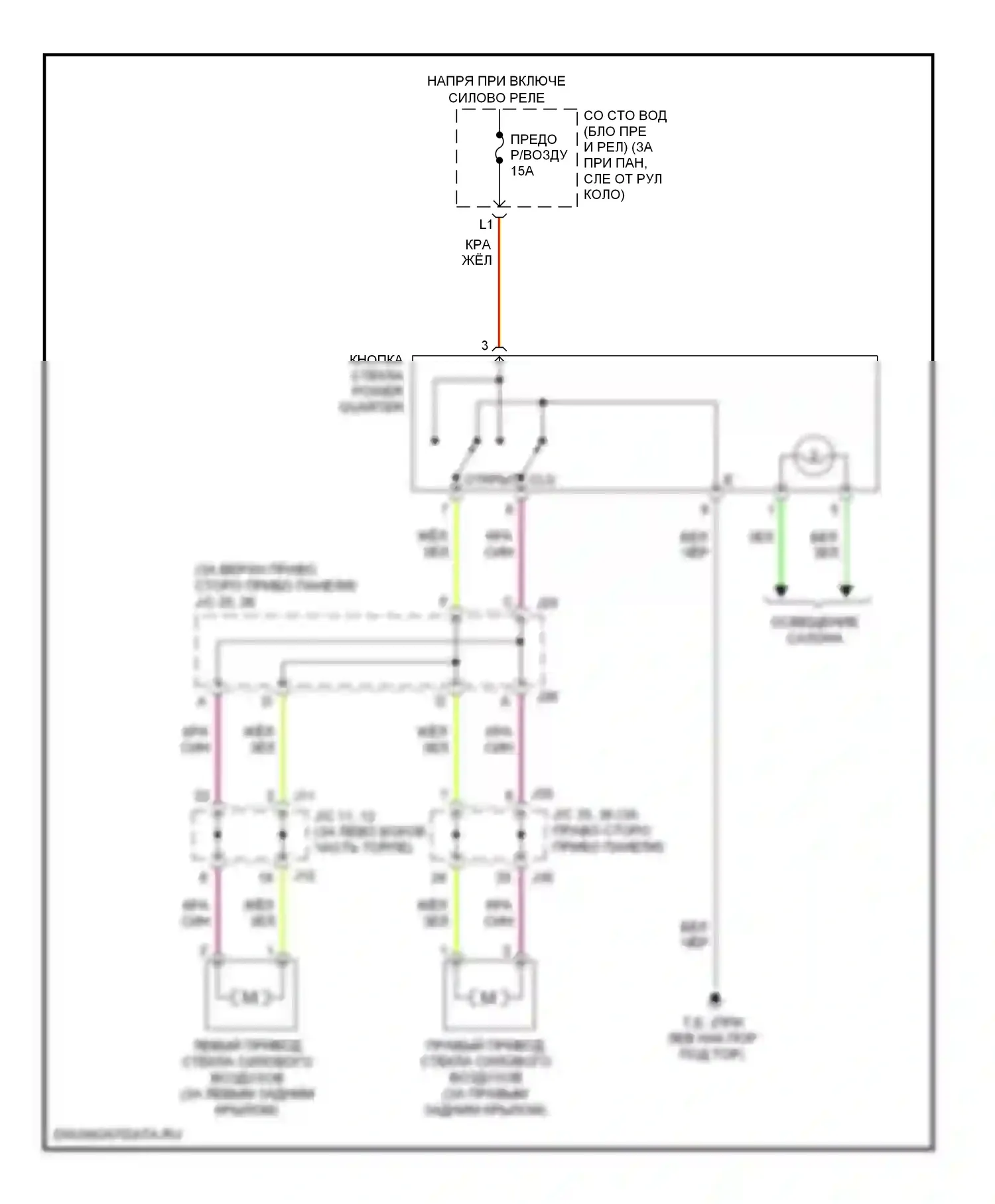 Sienna Toyota II (2003-2005): Электросхема стёкол задней четверти 
