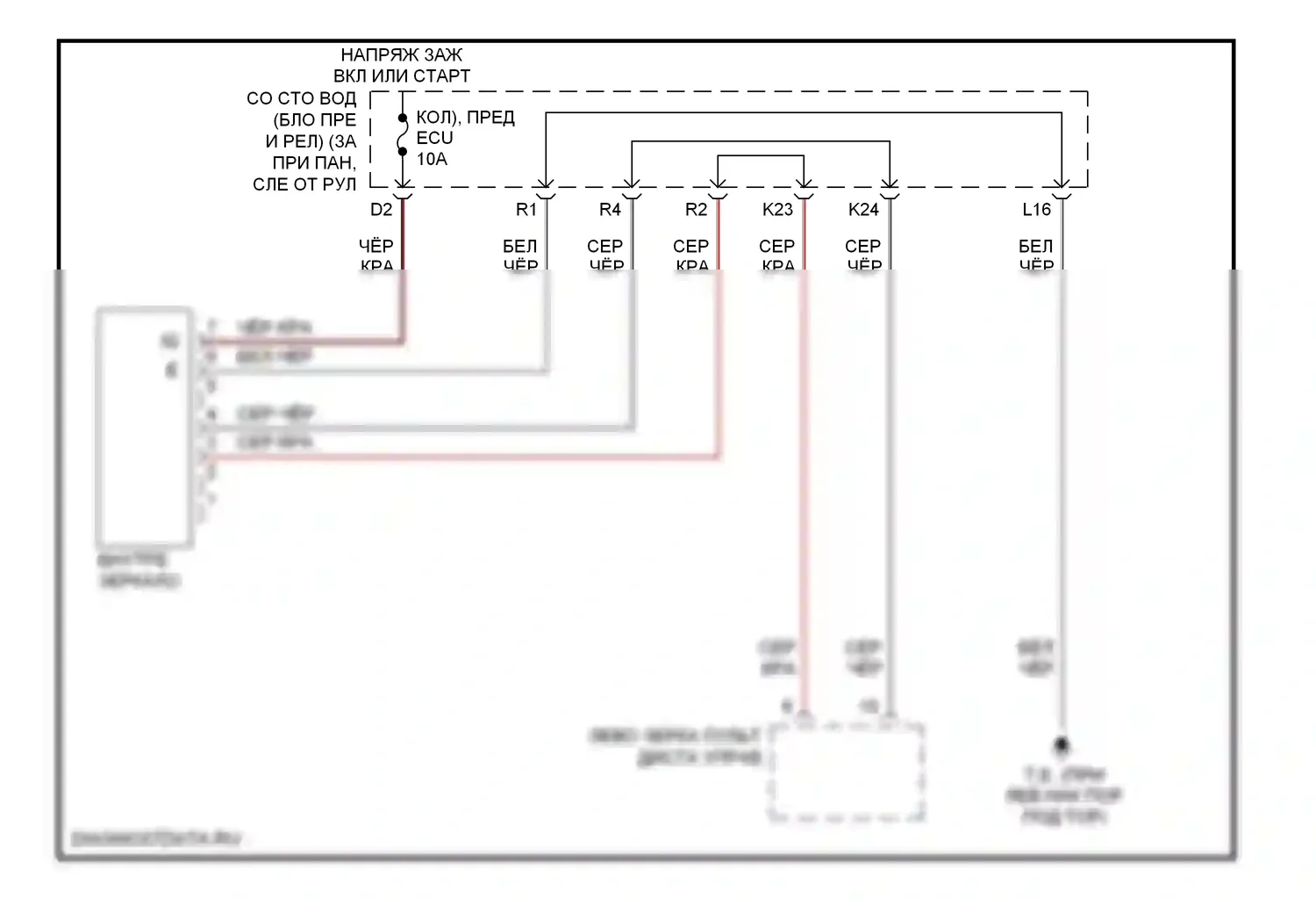 Sienna Toyota II (2003-2005): Электросхема электрохромного зеркала 