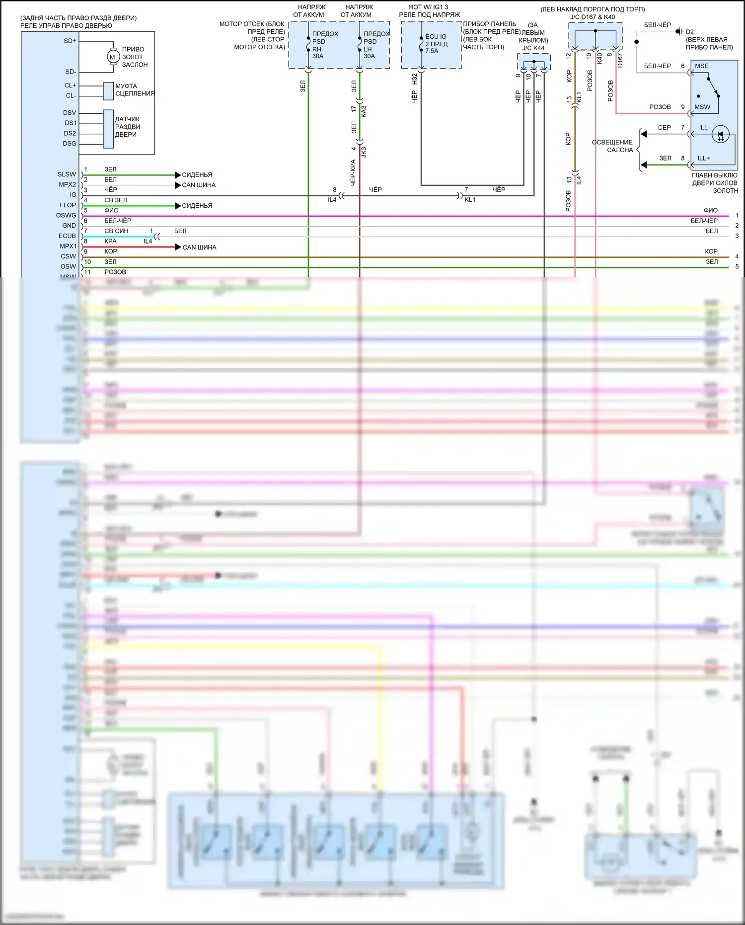 Sienna Toyota III рестайлинг 2 (2017-2020): Электрическая электросхема раздвижной двери (1 из 3) 
