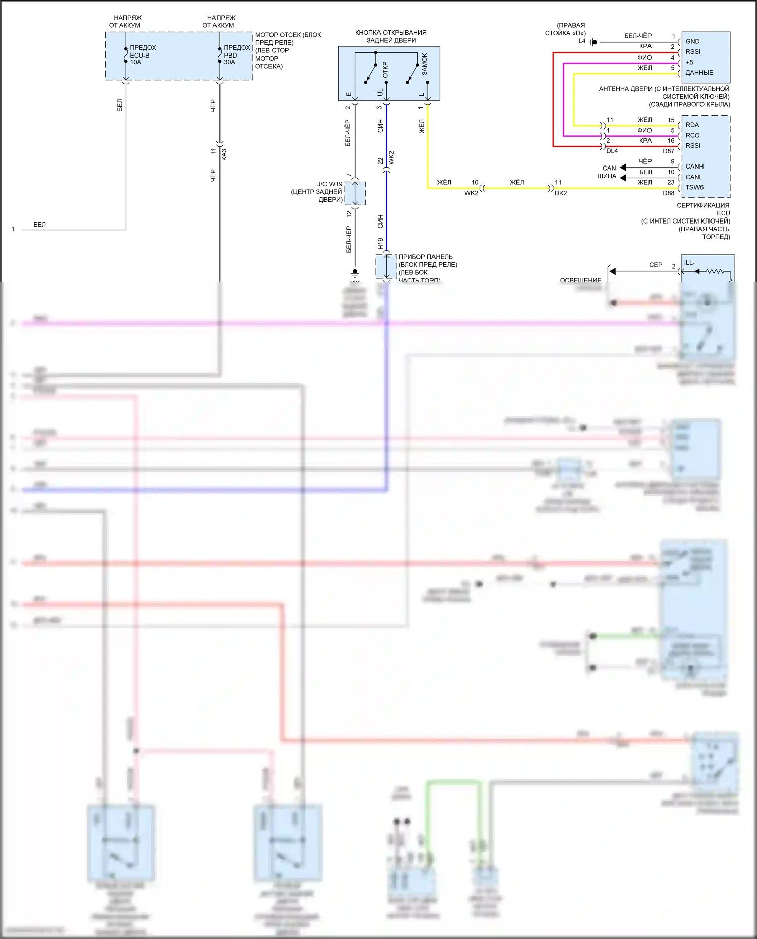 Sienna Toyota III рестайлинг 2 (2017-2020): Электросхема электромеханического замка задней двери с задней дверью (2 из 2) 