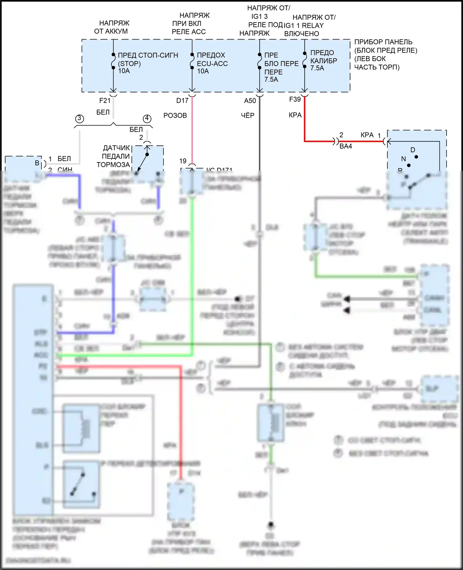Sienna Toyota III рестайлинг 2 (2017-2020): Электросхема блокировки селектора, без смарт-ключа 