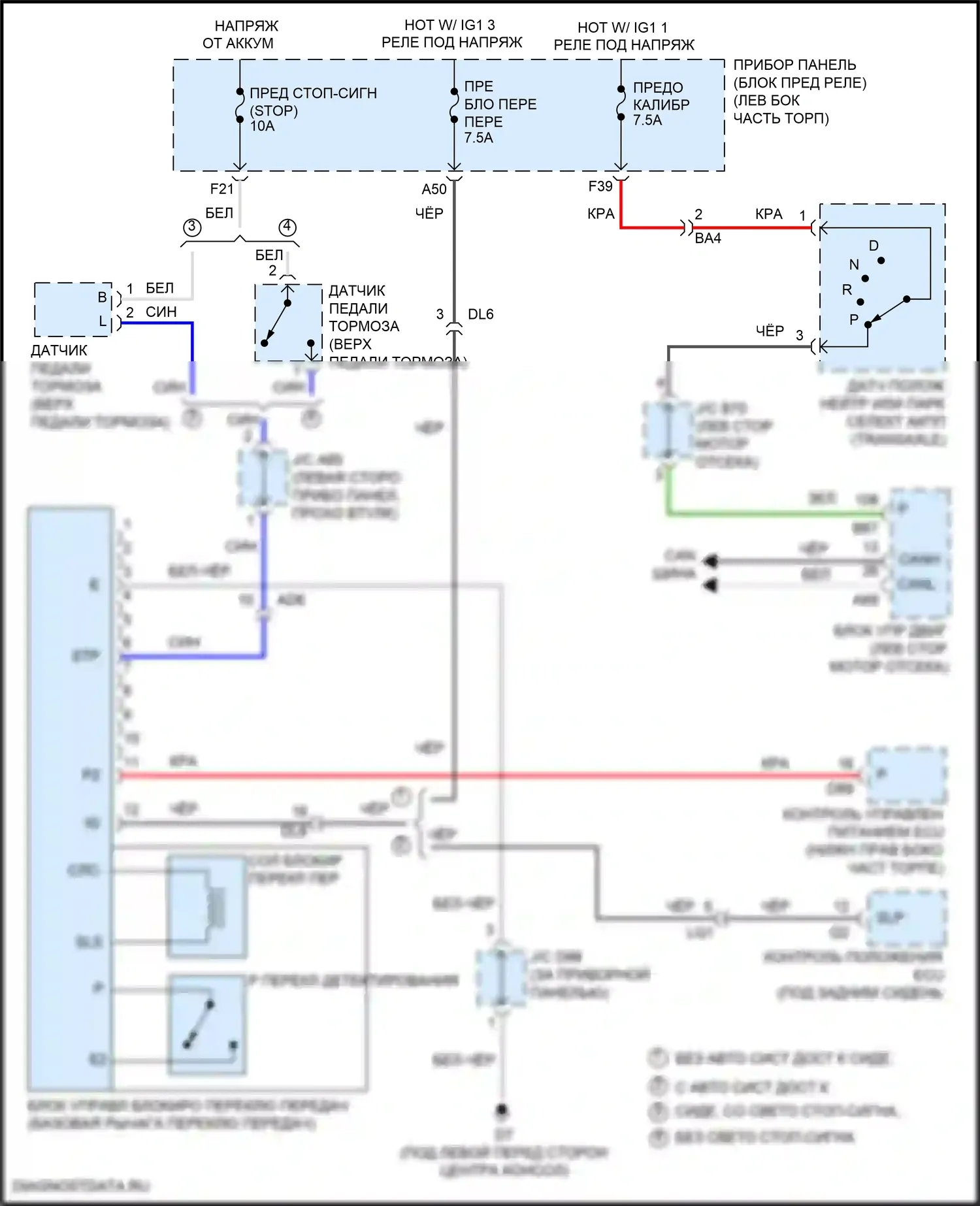 Sienna Toyota III рестайлинг 2 (2017-2020): Электросхема блокировки селектора, с интеллектуальным ключом 