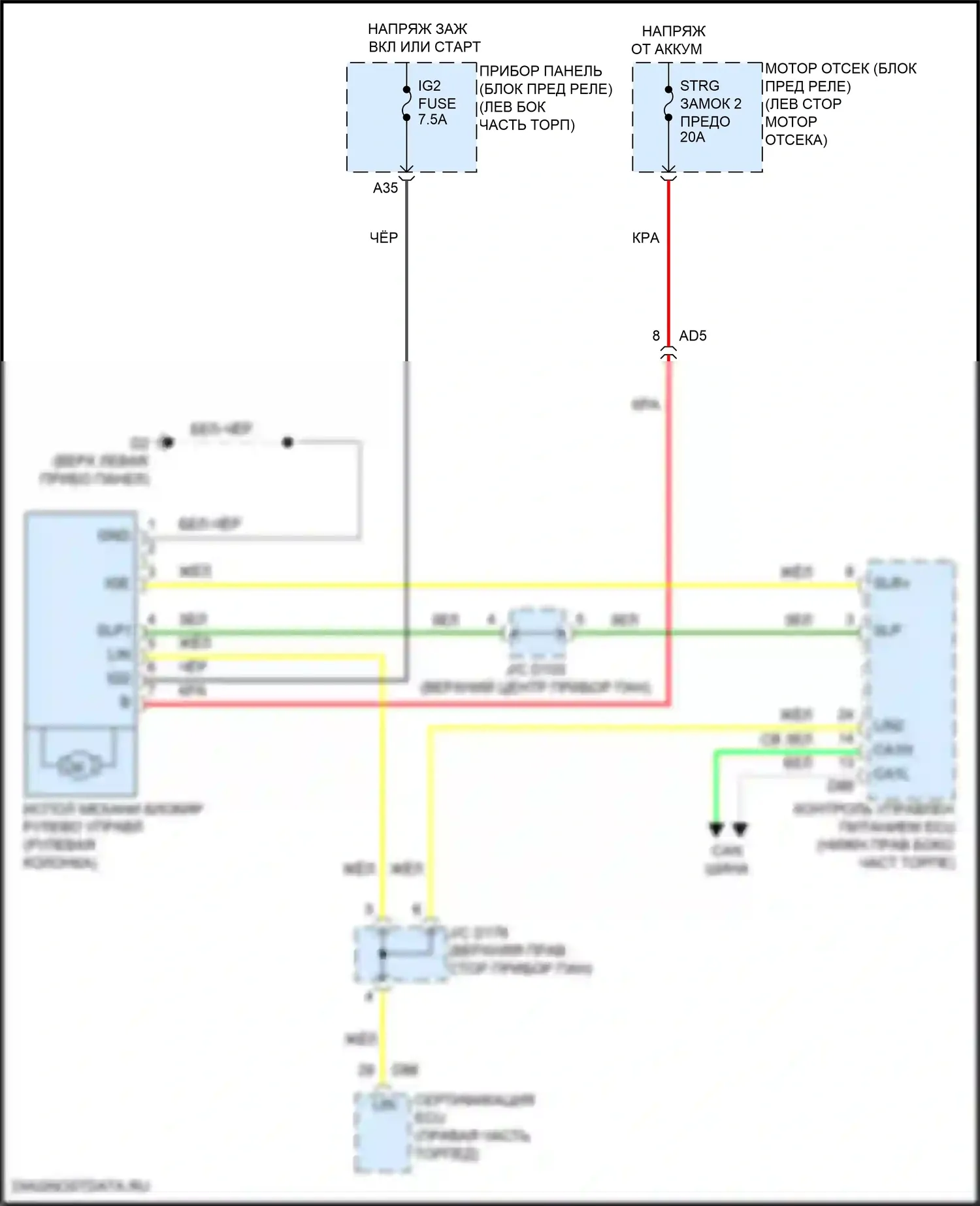 Sienna Toyota III рестайлинг 2 (2017-2020): Электросхема рулевой колонки 