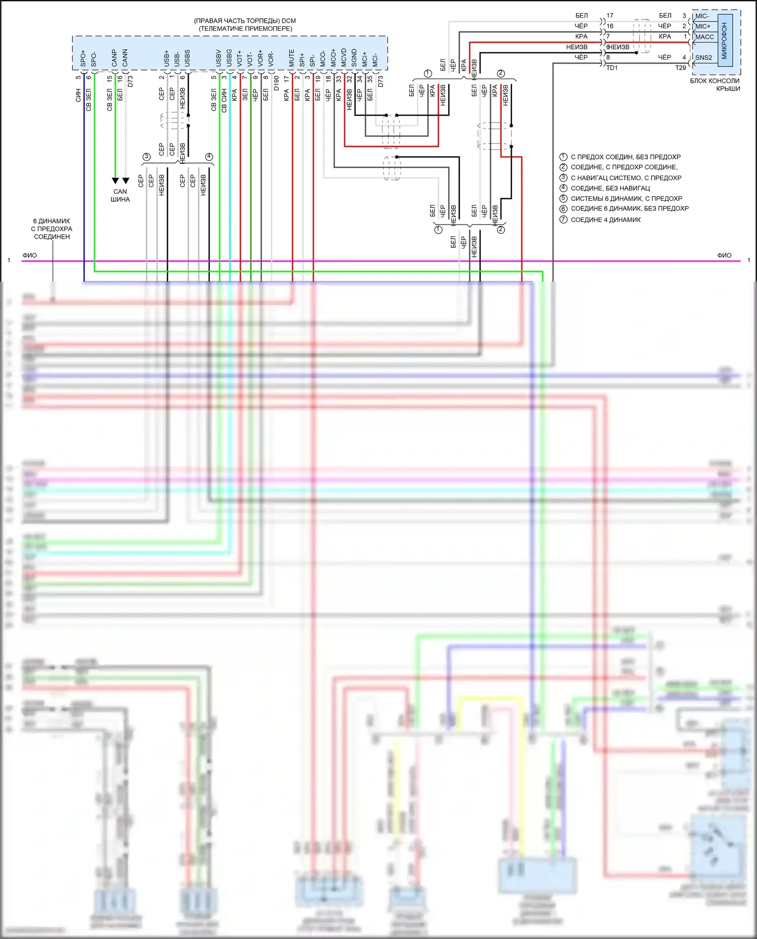 Sienna Toyota III рестайлинг 2 (2017-2020): Электросхема магнитолы, со встроенным усилителем (3 из 6) 