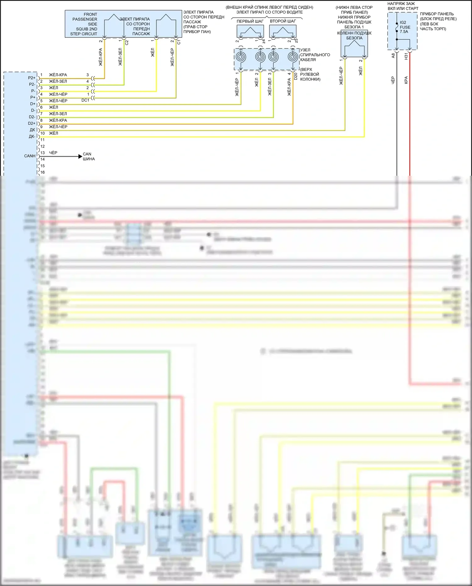 Sienna Toyota III рестайлинг 2 (2017-2020): Электросхема подушек безопасности (1 из 3) 