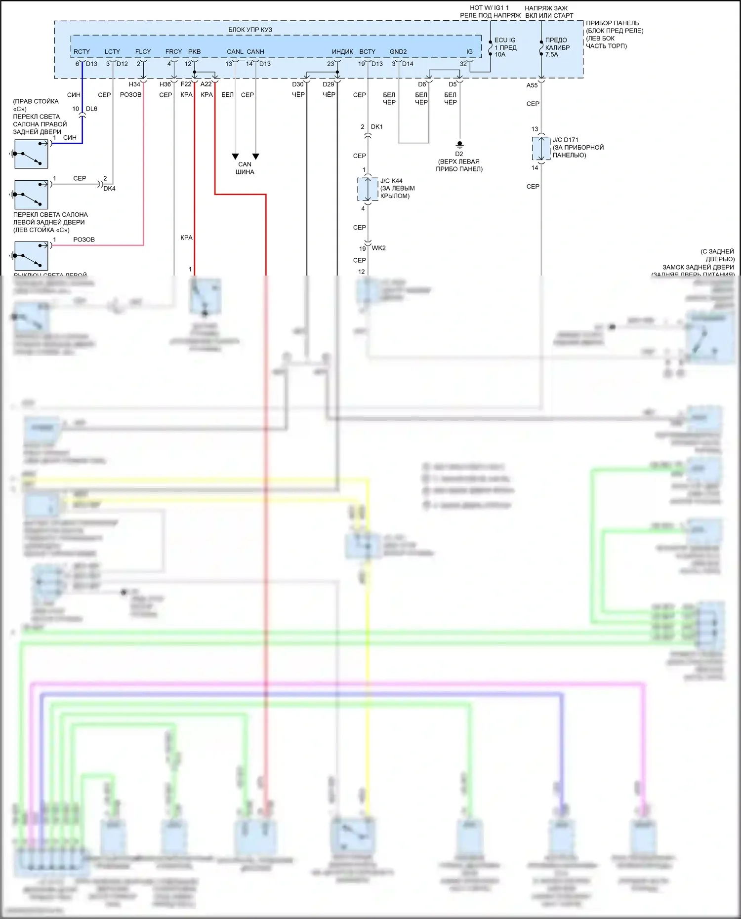 Sienna Toyota III рестайлинг 2 (2017-2020): Электросхема приборной панели (2 из 2) 