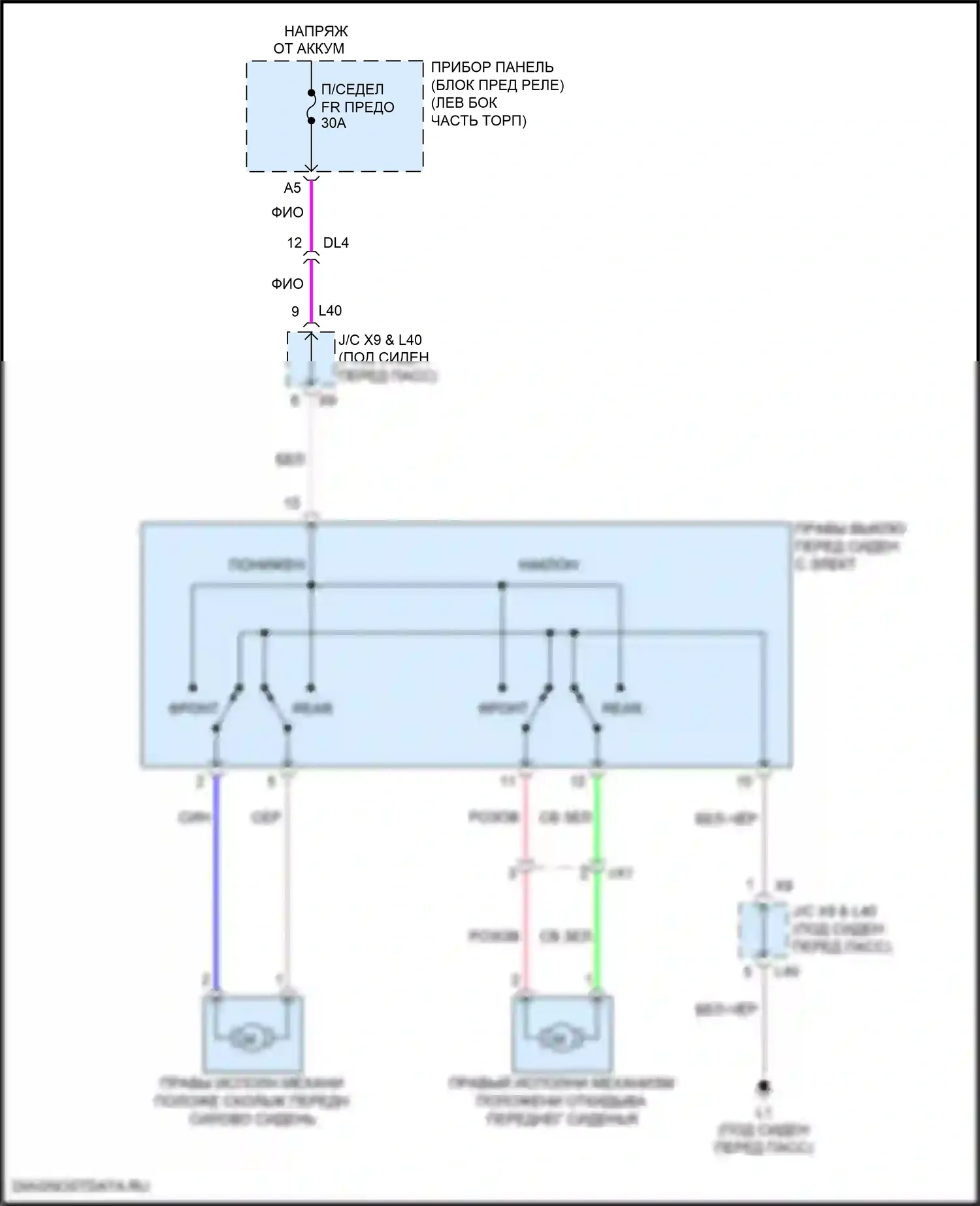 Sienna Toyota III рестайлинг 2 (2017-2020): Электросхема сиденья питания для пассажиров 